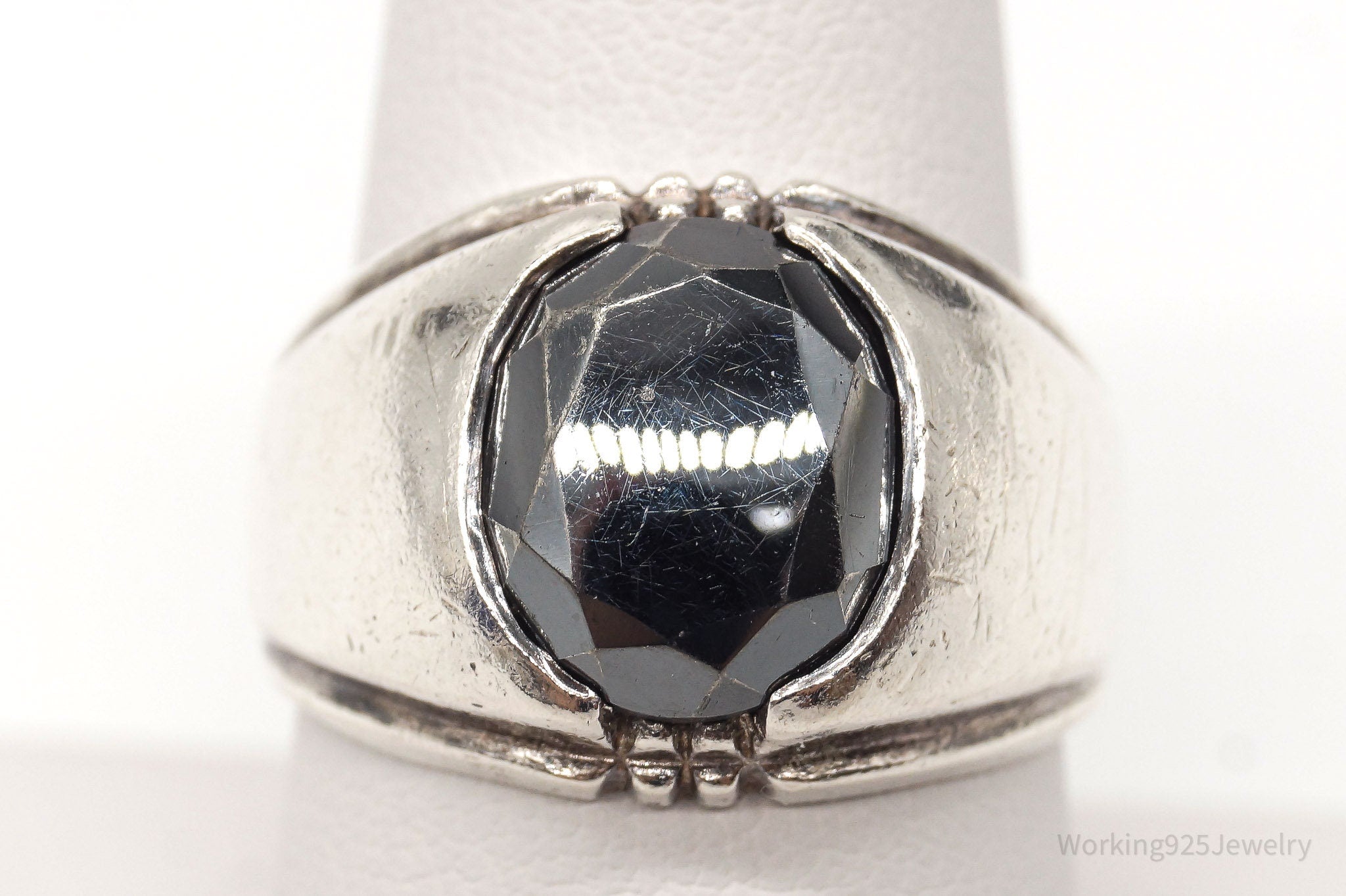 Antique Designer Clark & Coombs Hematite Sterling Silver Ring - Size 9