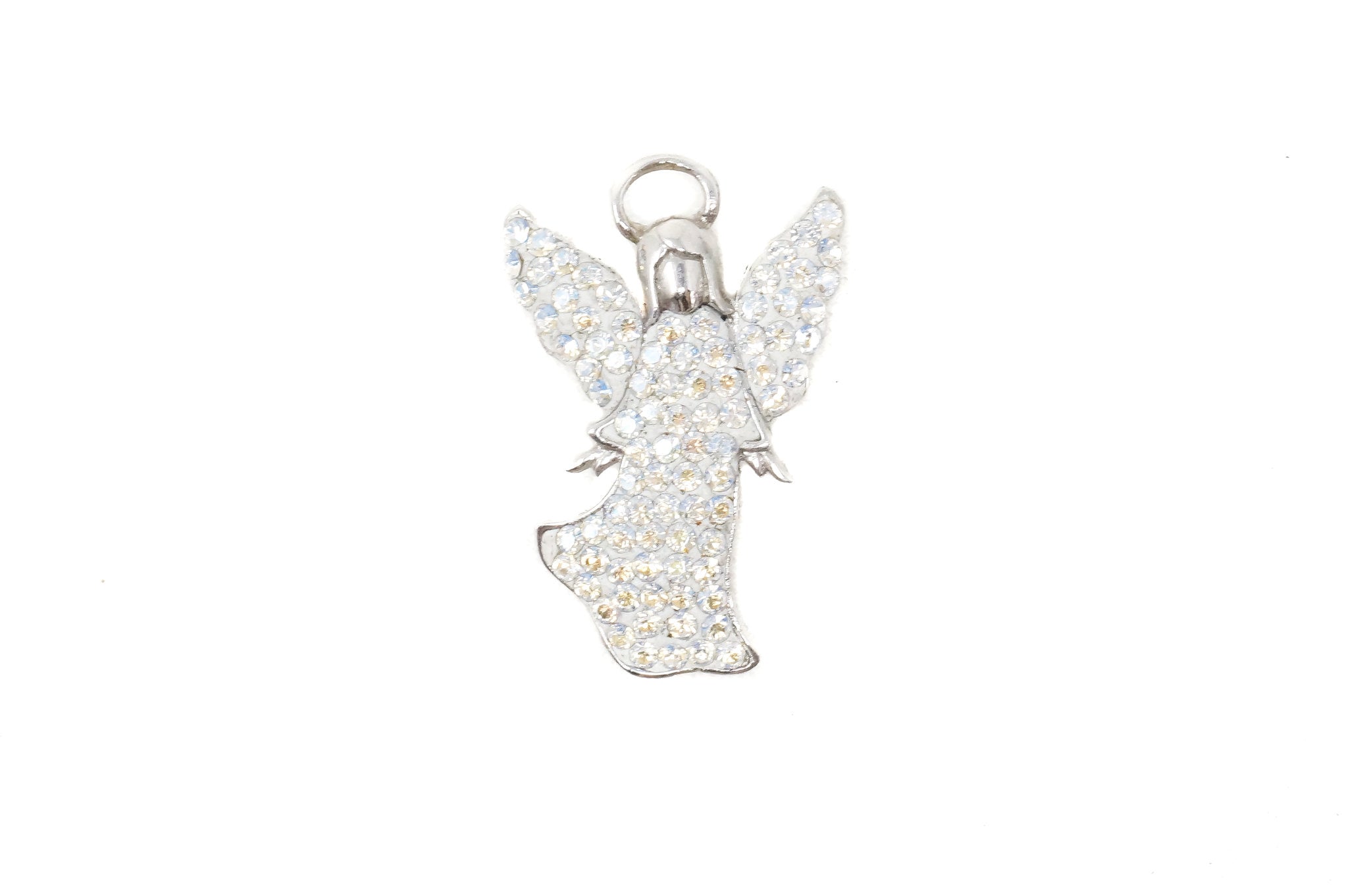 Vintage Guardian Angel Rhinestone Sterling Silver Necklace Pendant