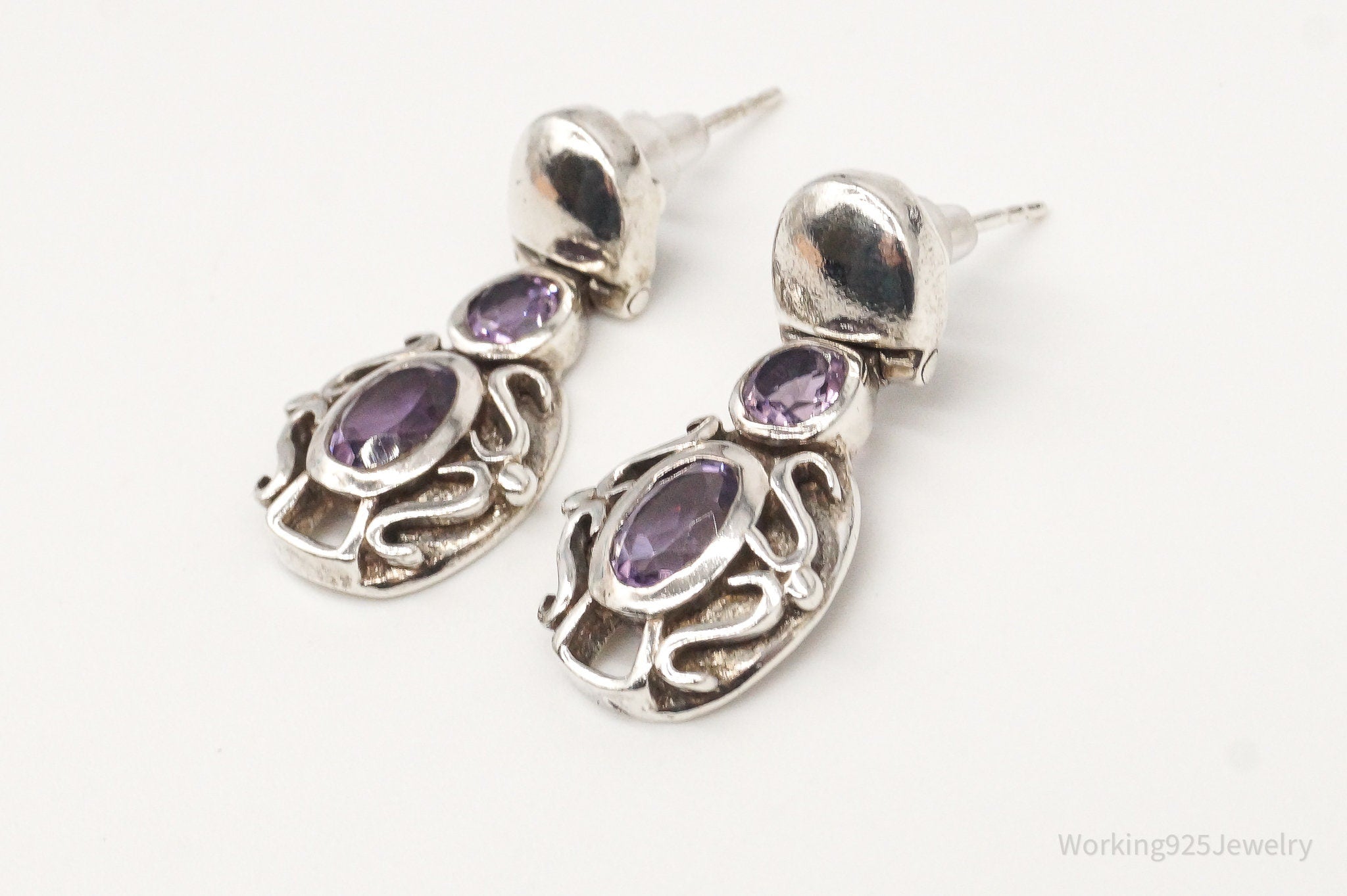 Vintage Designer SI Amethyst Sterling Silver Earrings