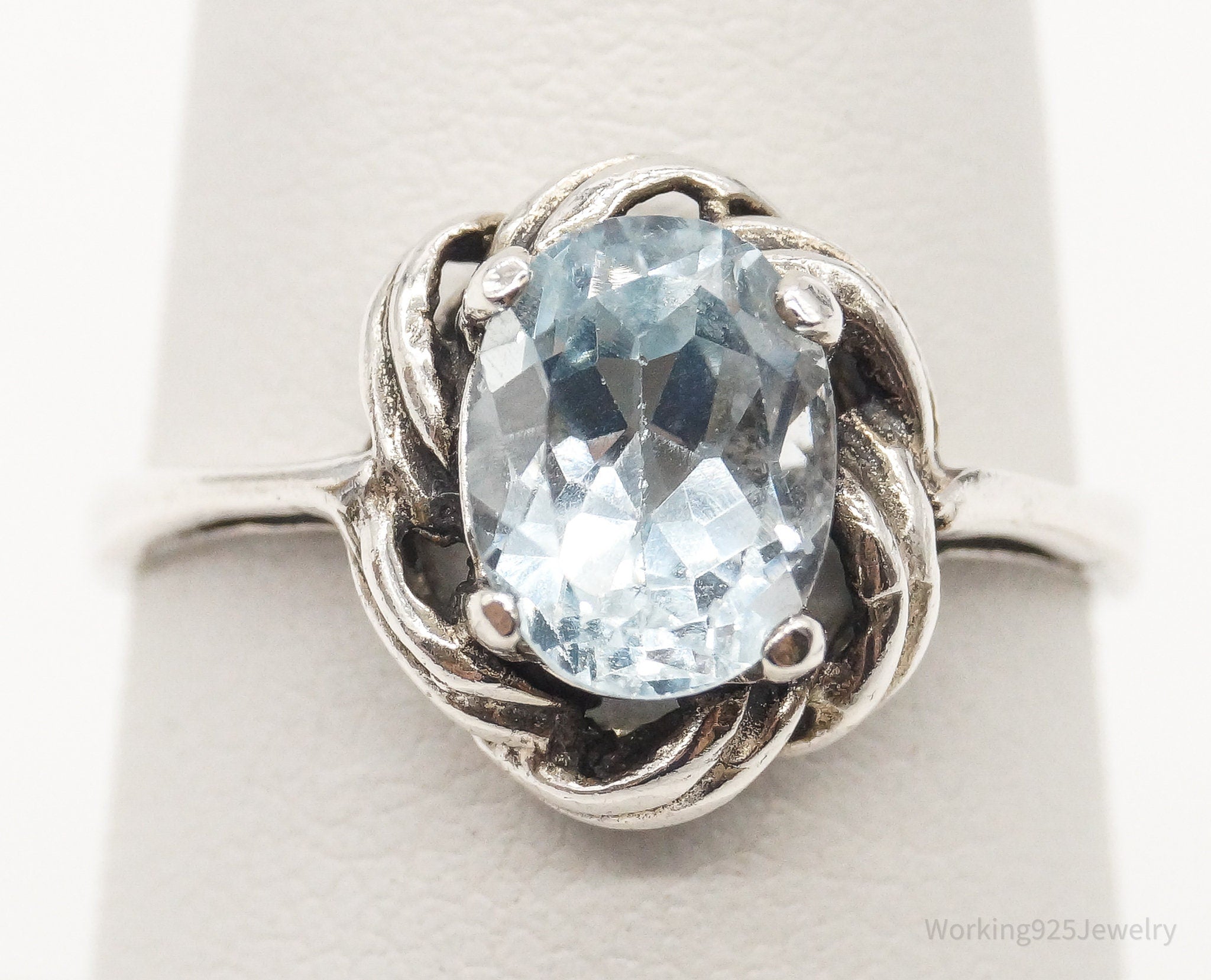 Vintage Blue Topaz Sterling Silver Ring - Size 6.75