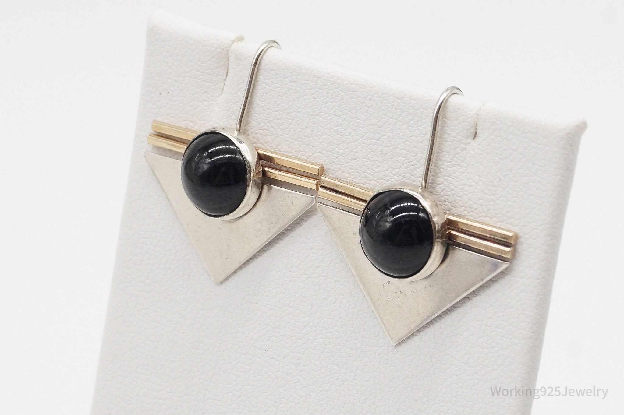 Vintage Black Onyx Gold Filled Sterling Silver Earrings