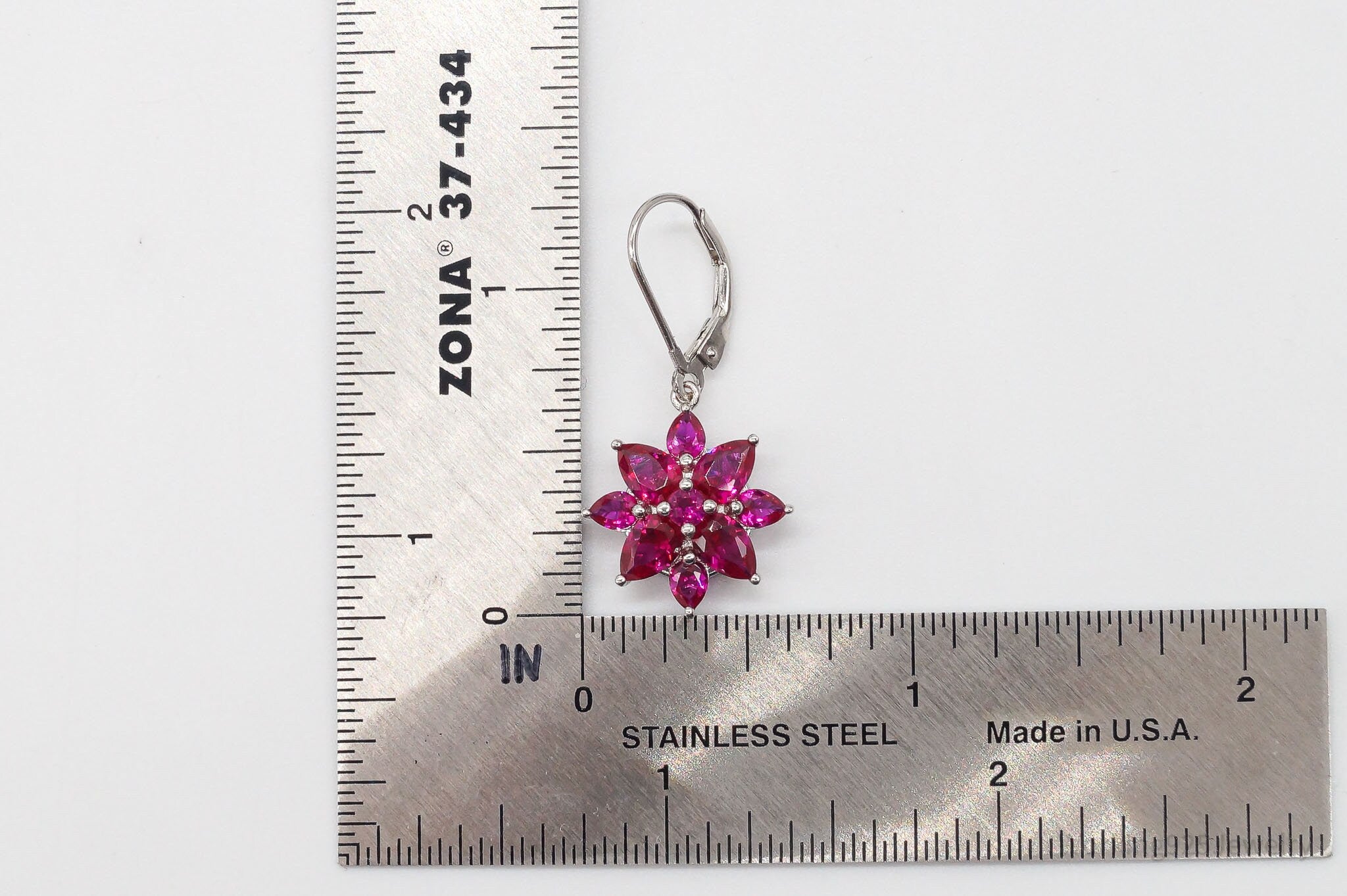 Designer BBJ Lab Ruby Rhodium Over Sterling Silver Flowers Earrings