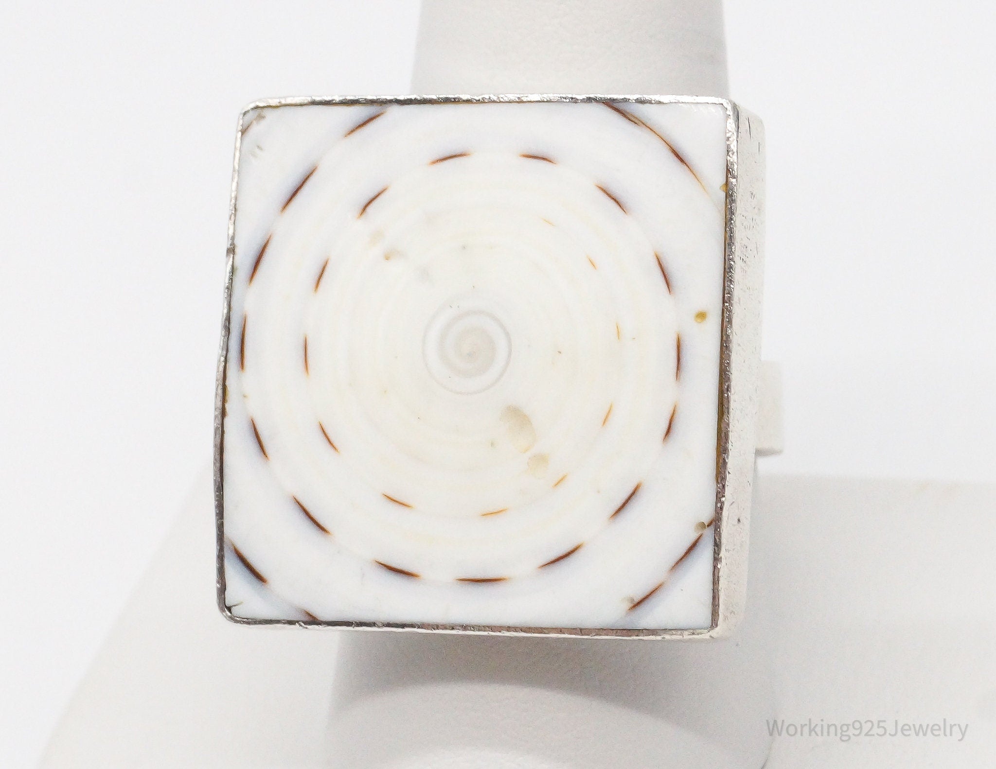 Vintage Fossil Shell Sterling Silver Ring - Size 8.75 adjustable