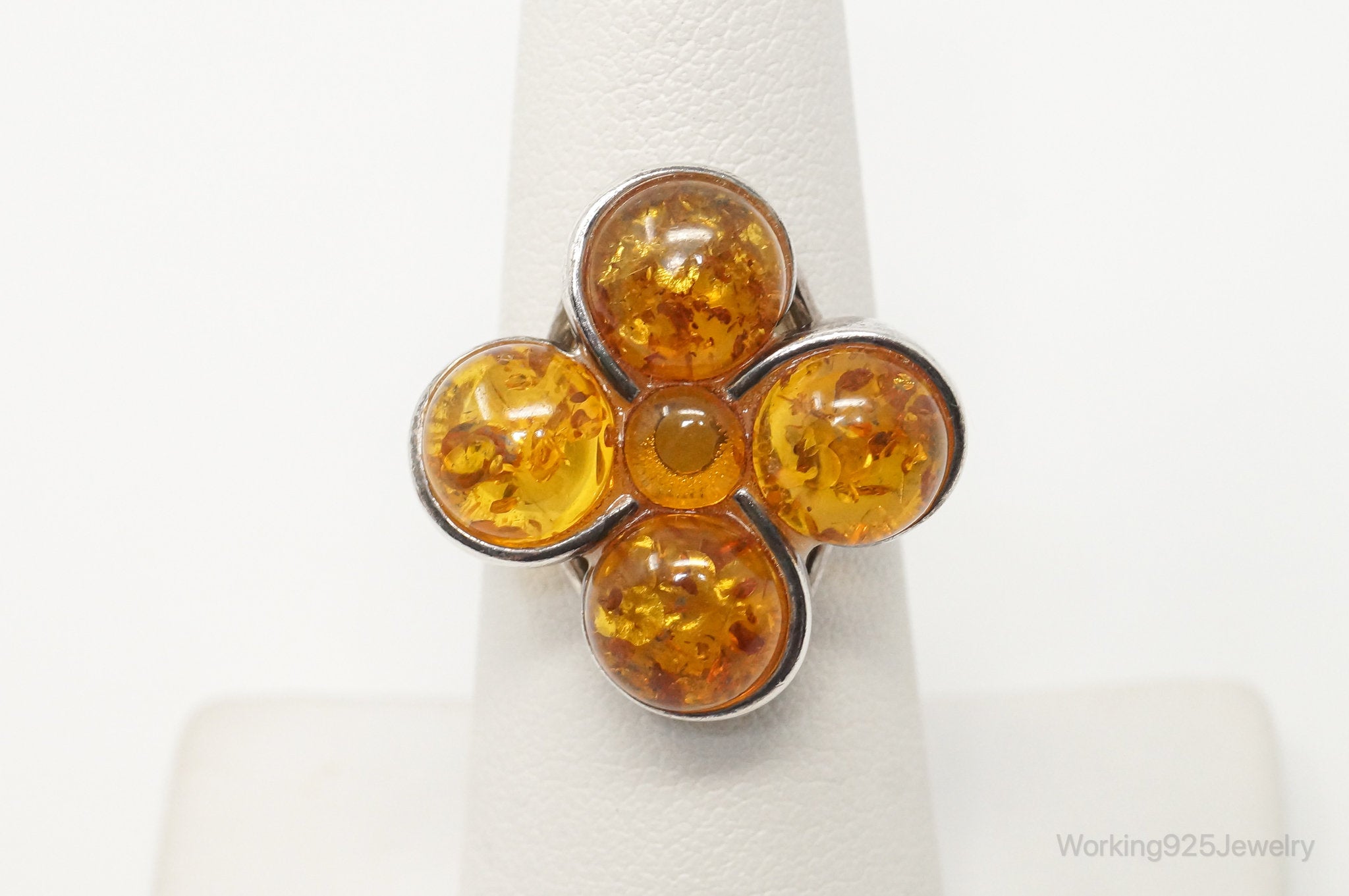 Vintage Honey Baltic Amber Sterling Silver Ring Size 7