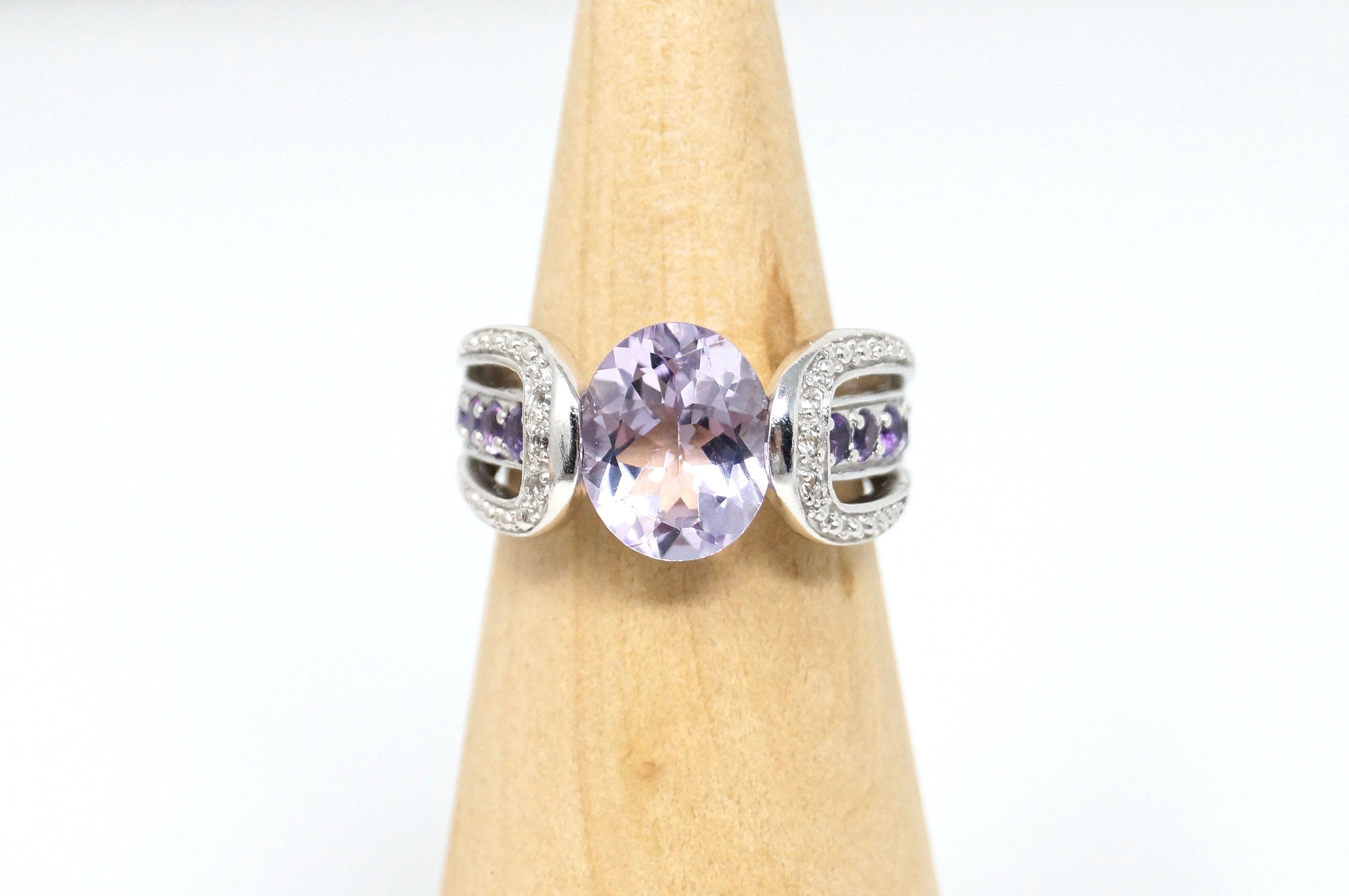 Vintage Designer Amethyst Cz Art Deco Style Sterling Silver Statement Ring Sz 7