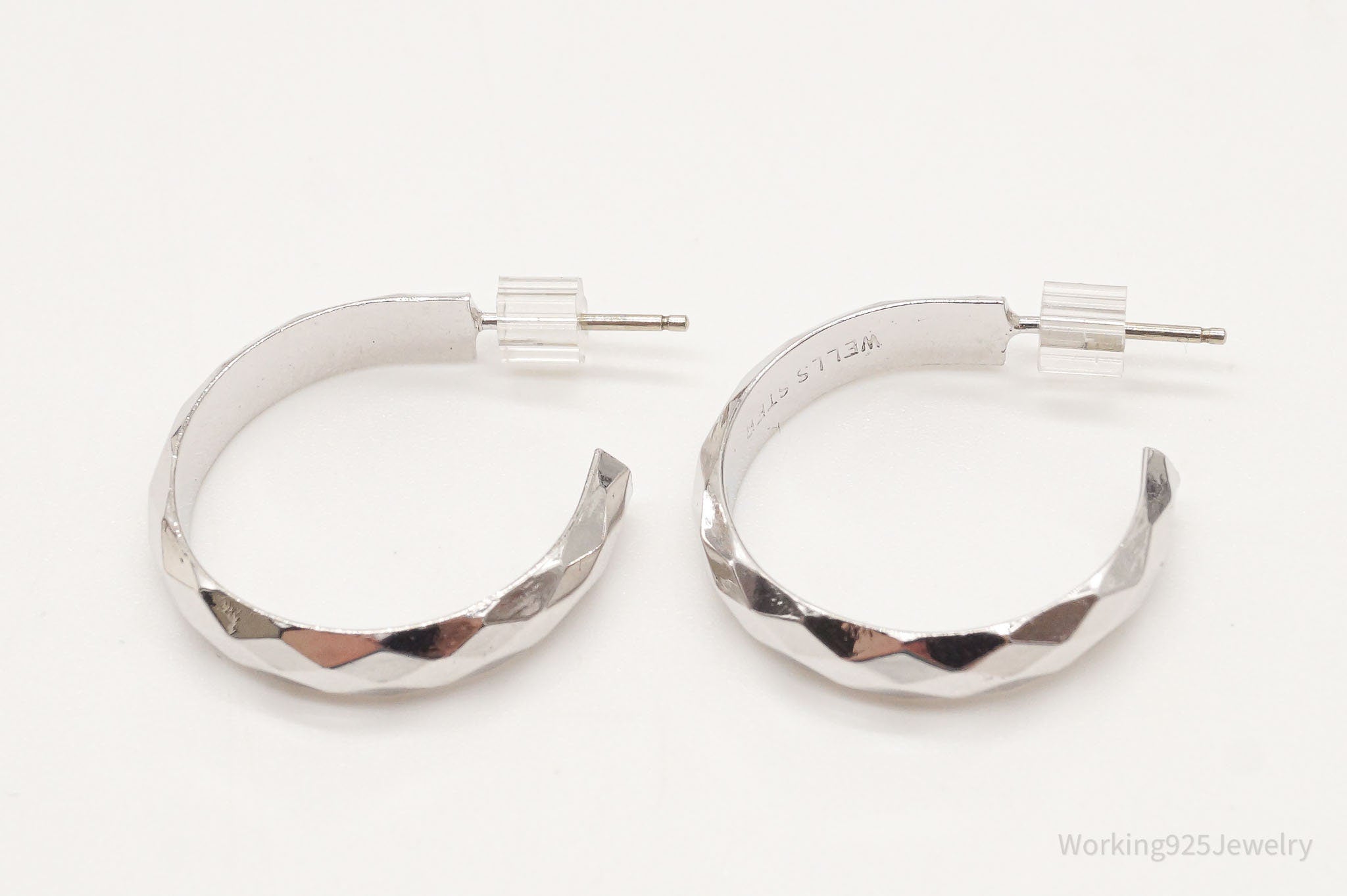 Vintage Designer Wells Sterling Silver Hoop Earrings