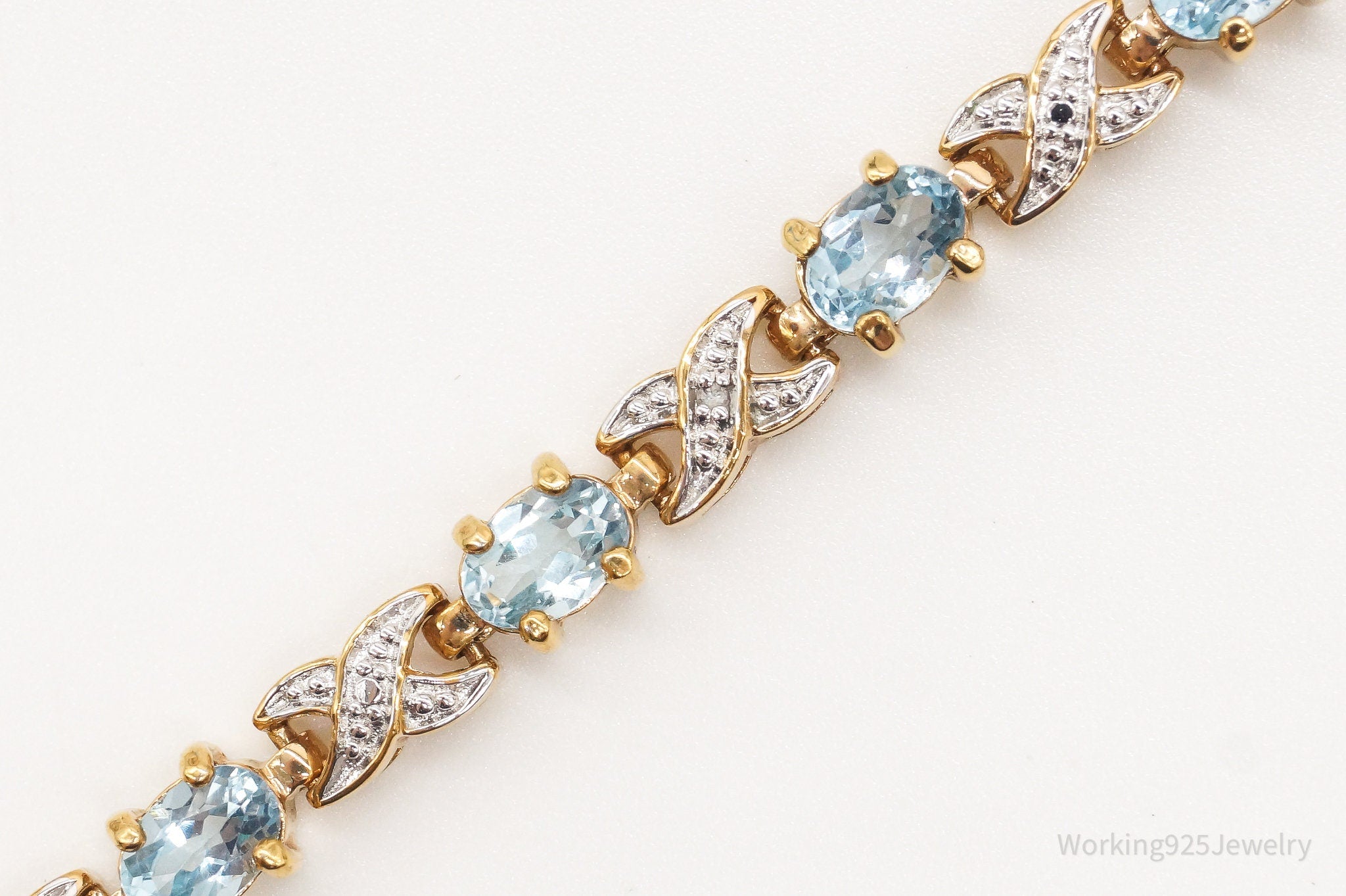 Vintage Designer PAJ Blue Topaz 4 Diamonds Gold Vermeil Sterling Silver Bracelet