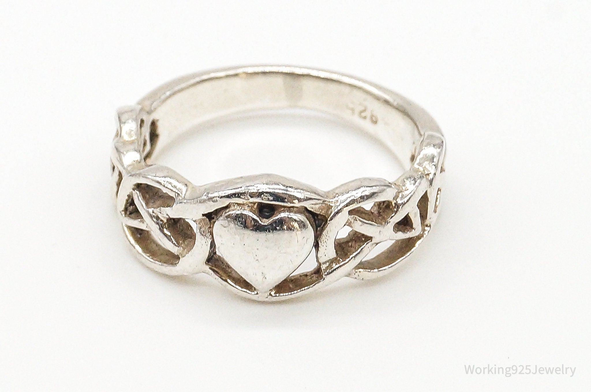 Vintage Heart Celtic Knot Design Sterling Silver Band Ring - Size 5.5