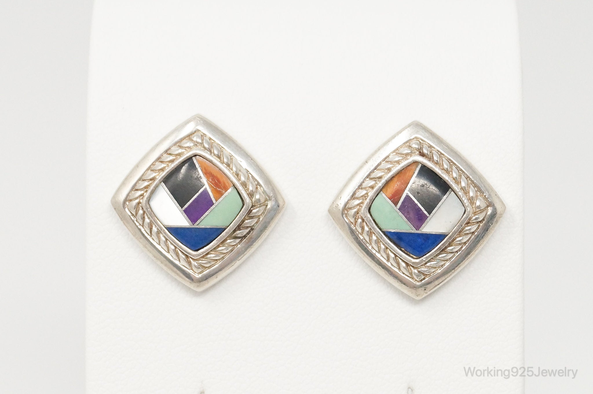 Designer Carolyn Pollack Multi Gem Inlay Sterling Silver Earrings