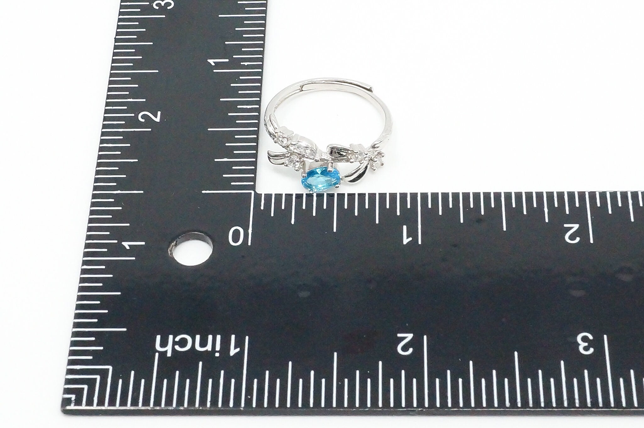 Blue Topaz Cubic Zirconia Branch & Leaves Sterling Silver Ring - Size 7.5 Adj.