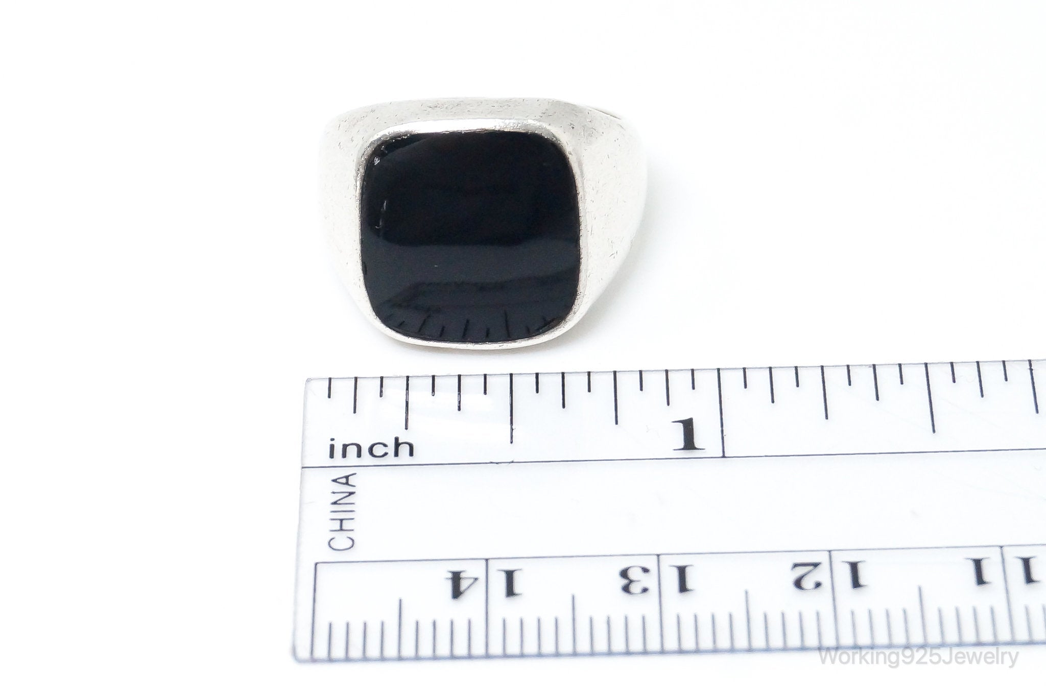 Vintage Designer BOMA Modern Black Onyx Sterling Silver Ring - Size 7.5