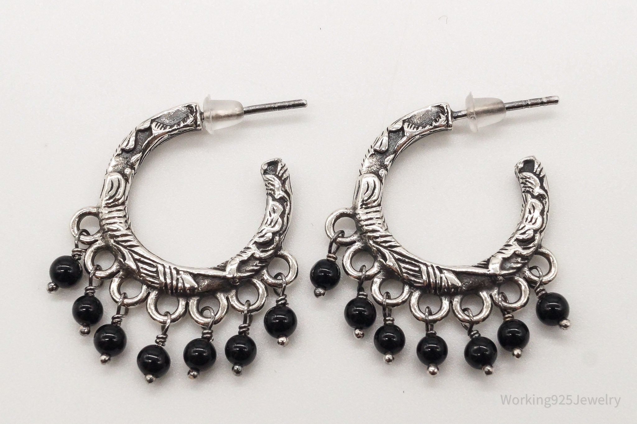 Vintage Designer Barse Black Onyx Sterling Silver Earrings