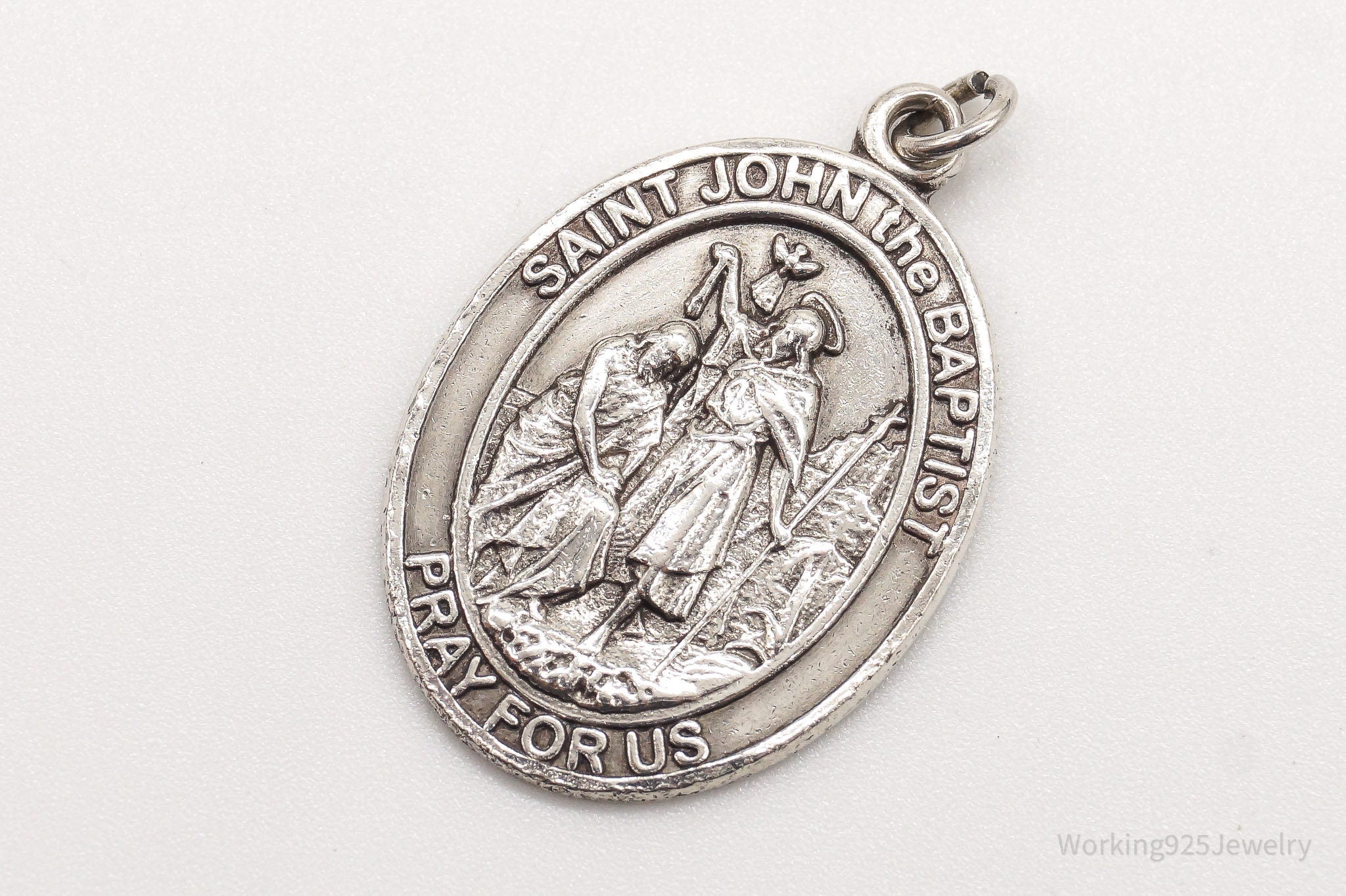 Antique Saint John The Baptist Pray For Us Sterling Silver Pendant