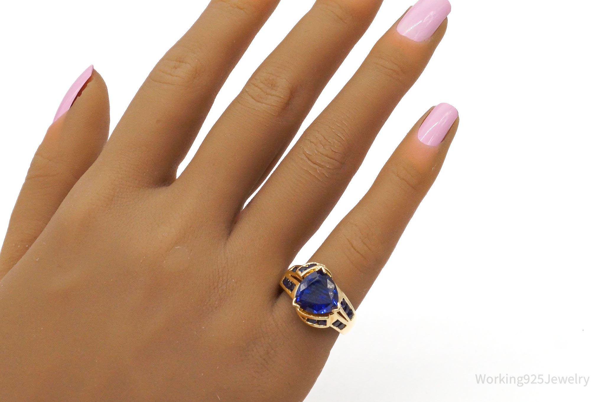 Vintage Designer Lab Sapphire Gold Over Sterling Silver Ring Size 6