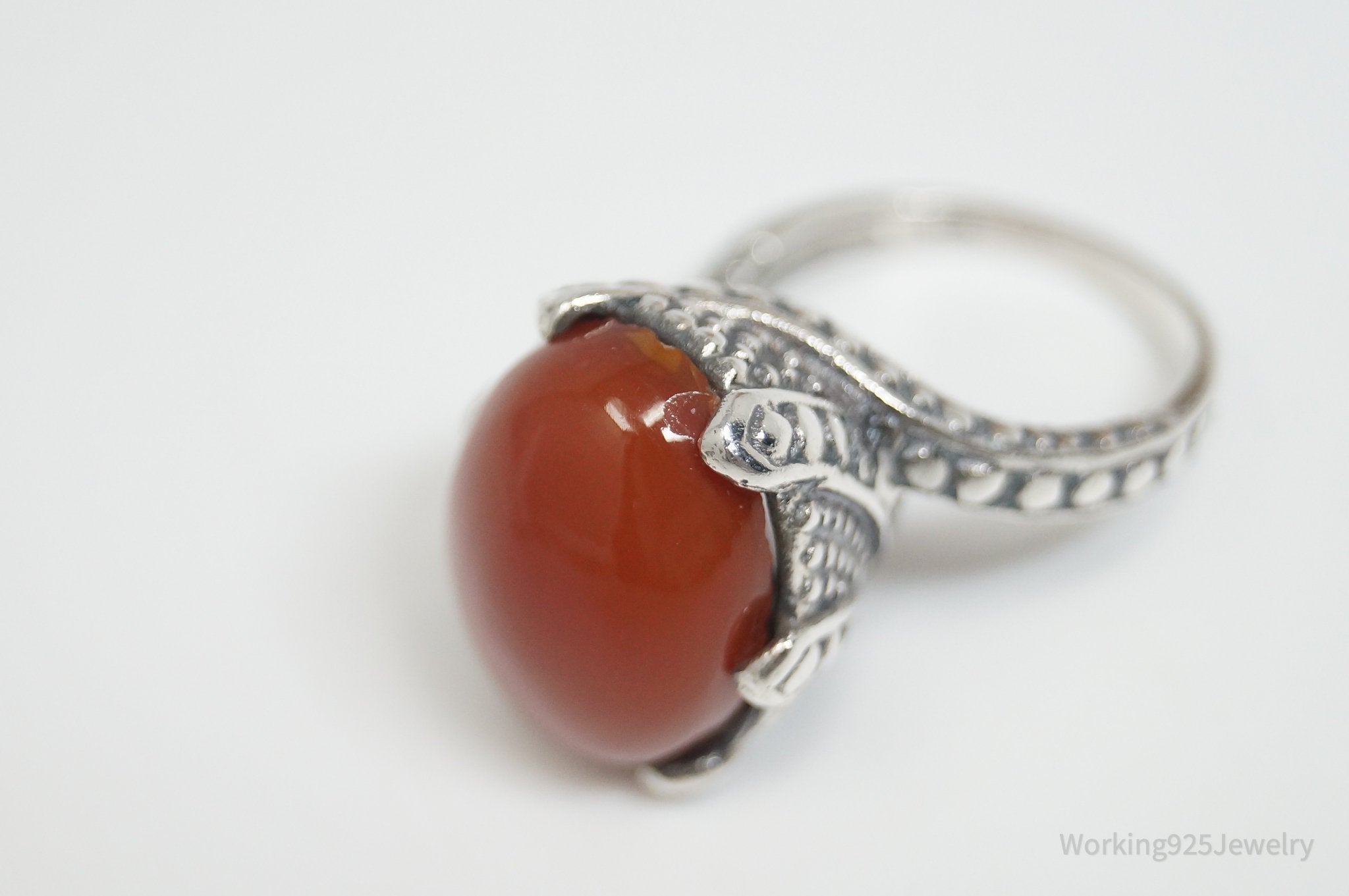 Vintage Large Carnelian Viking Style Sterling Silver Ring - Sz 6.75