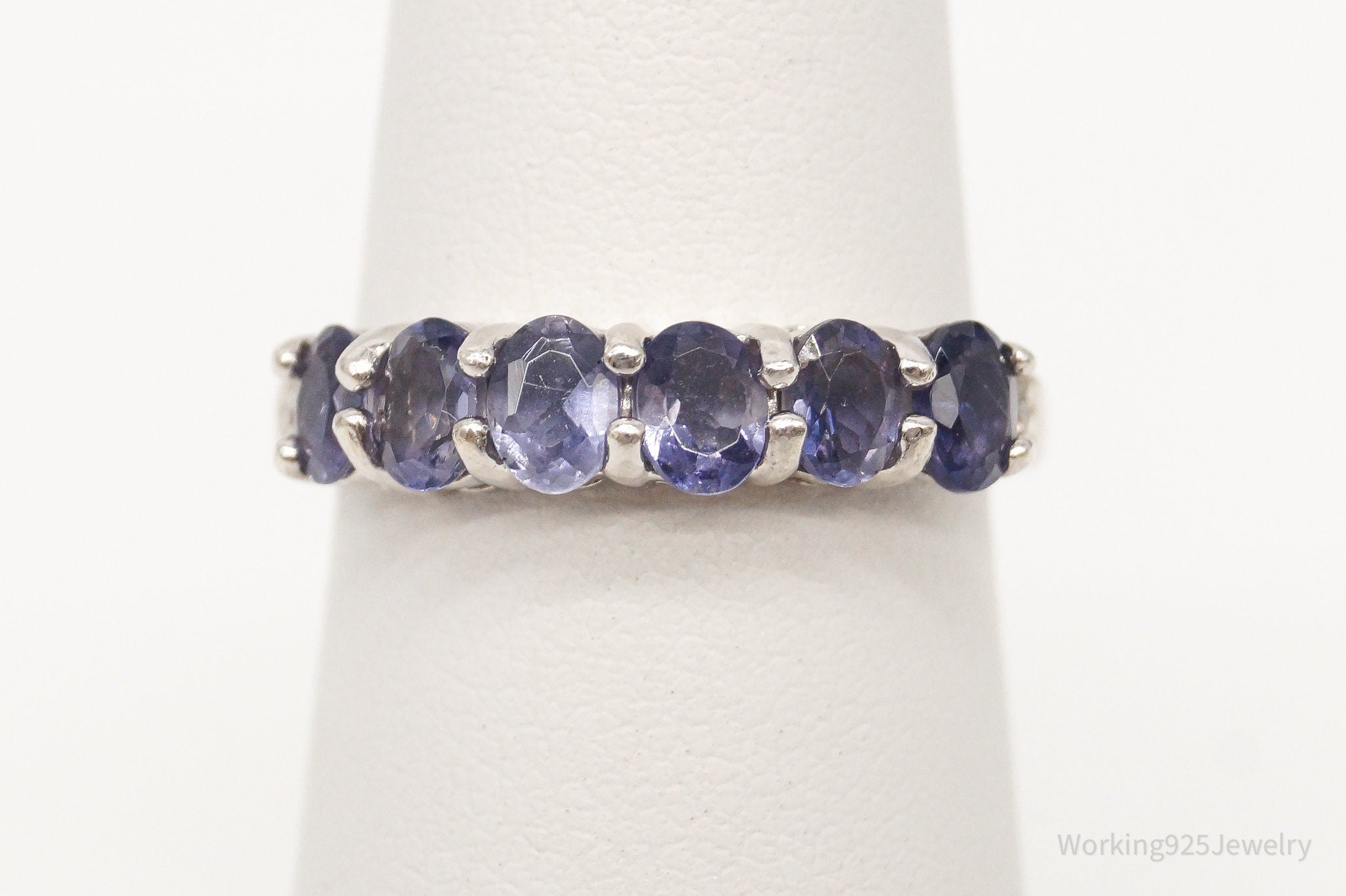 Vintage Designer BBJ Iolite Two Diamond Sterling Silver Ring - Size 5