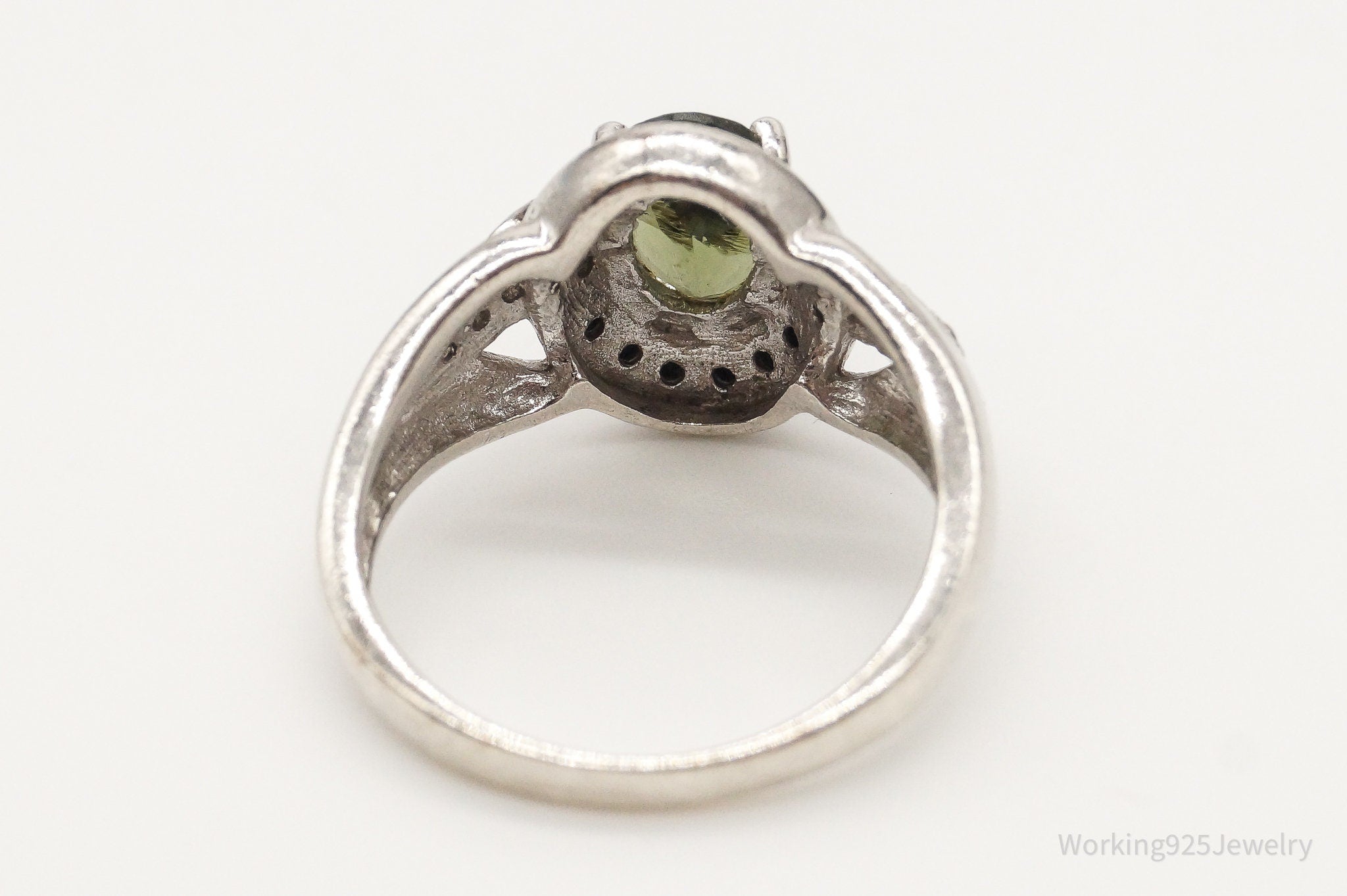 Vintage Designer LB Peridot Black Spinel CZ Sterling Silver Ring - Size 7