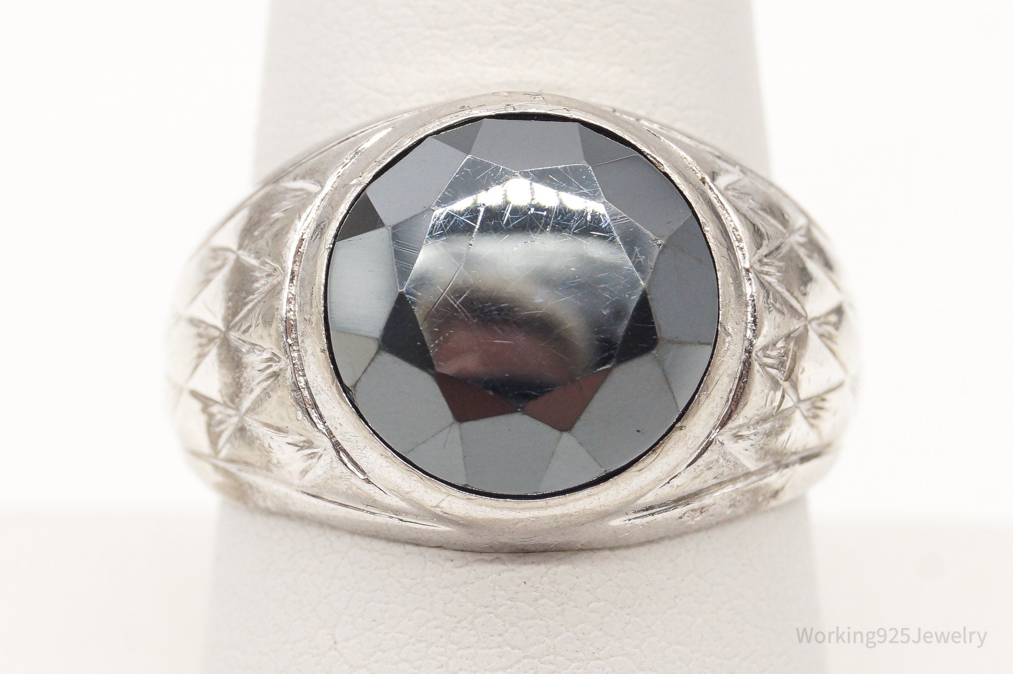 Vintage Hematite Sterling Silver Ring - Size 8.75