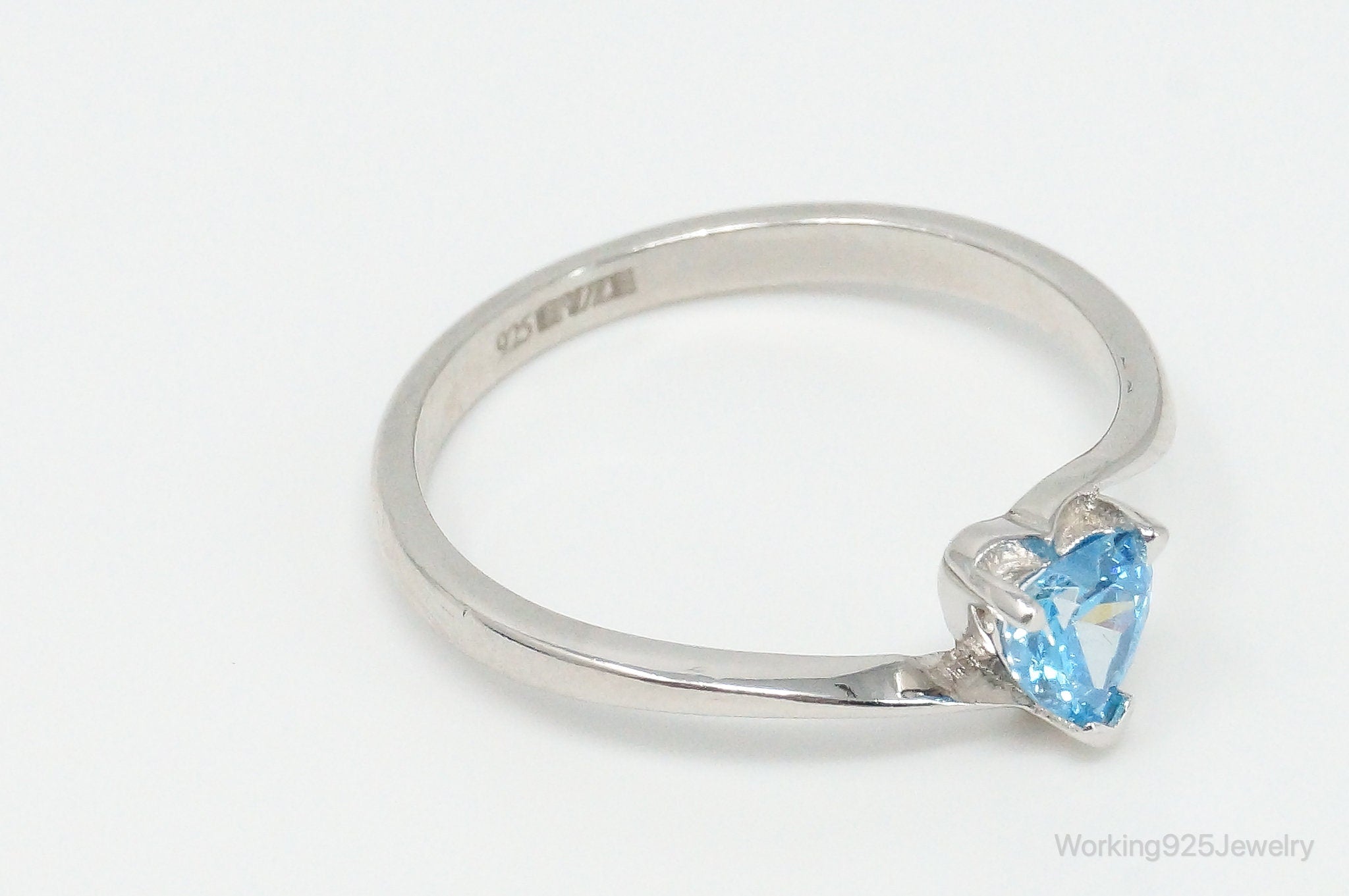 Blue Topaz Heart Sterling Silver Ring - Size 8.75