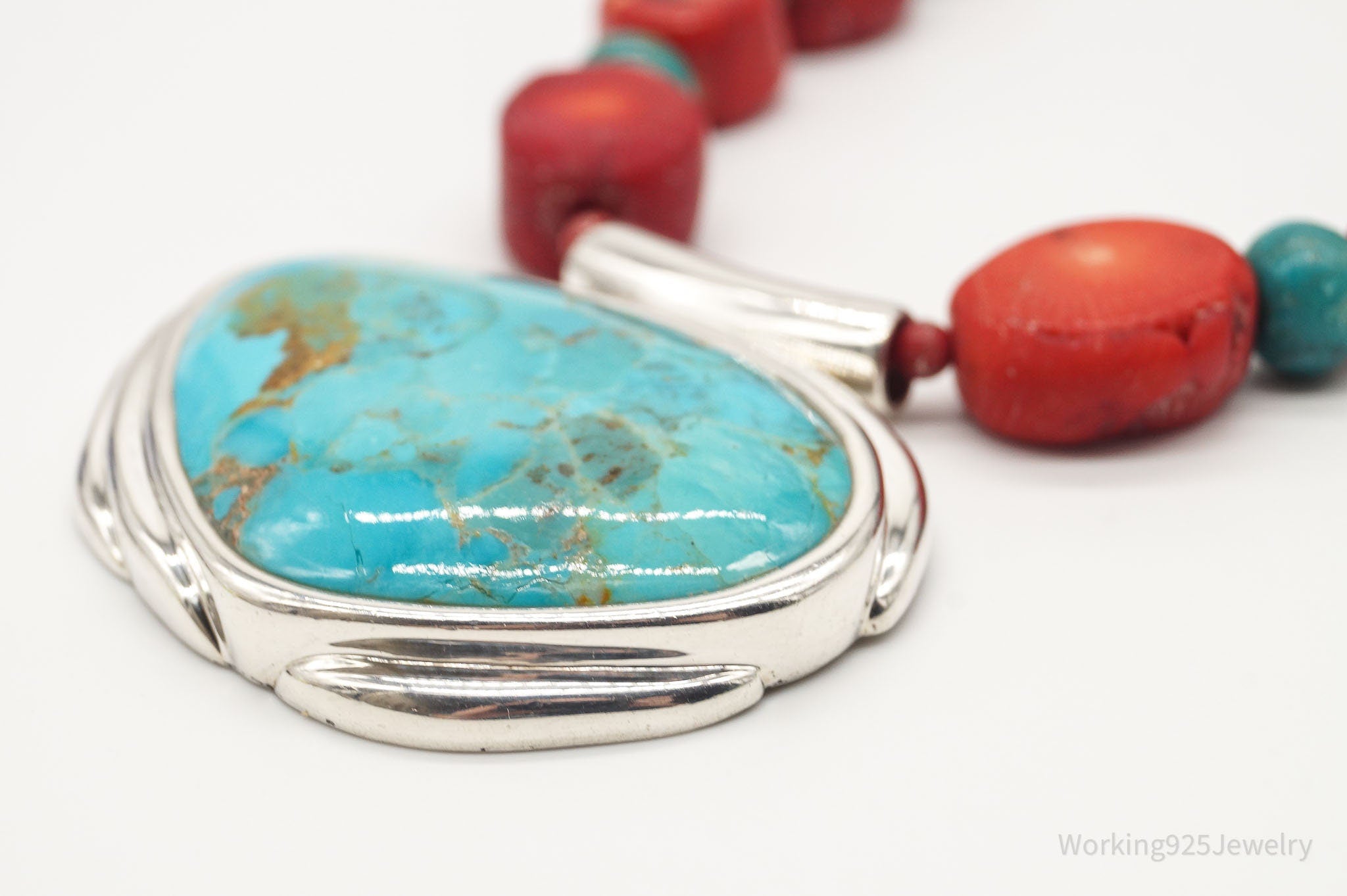 BARSE Sterling Silver Rope Edged cheapest Turquoise Coral Pendant With Silk Necklace