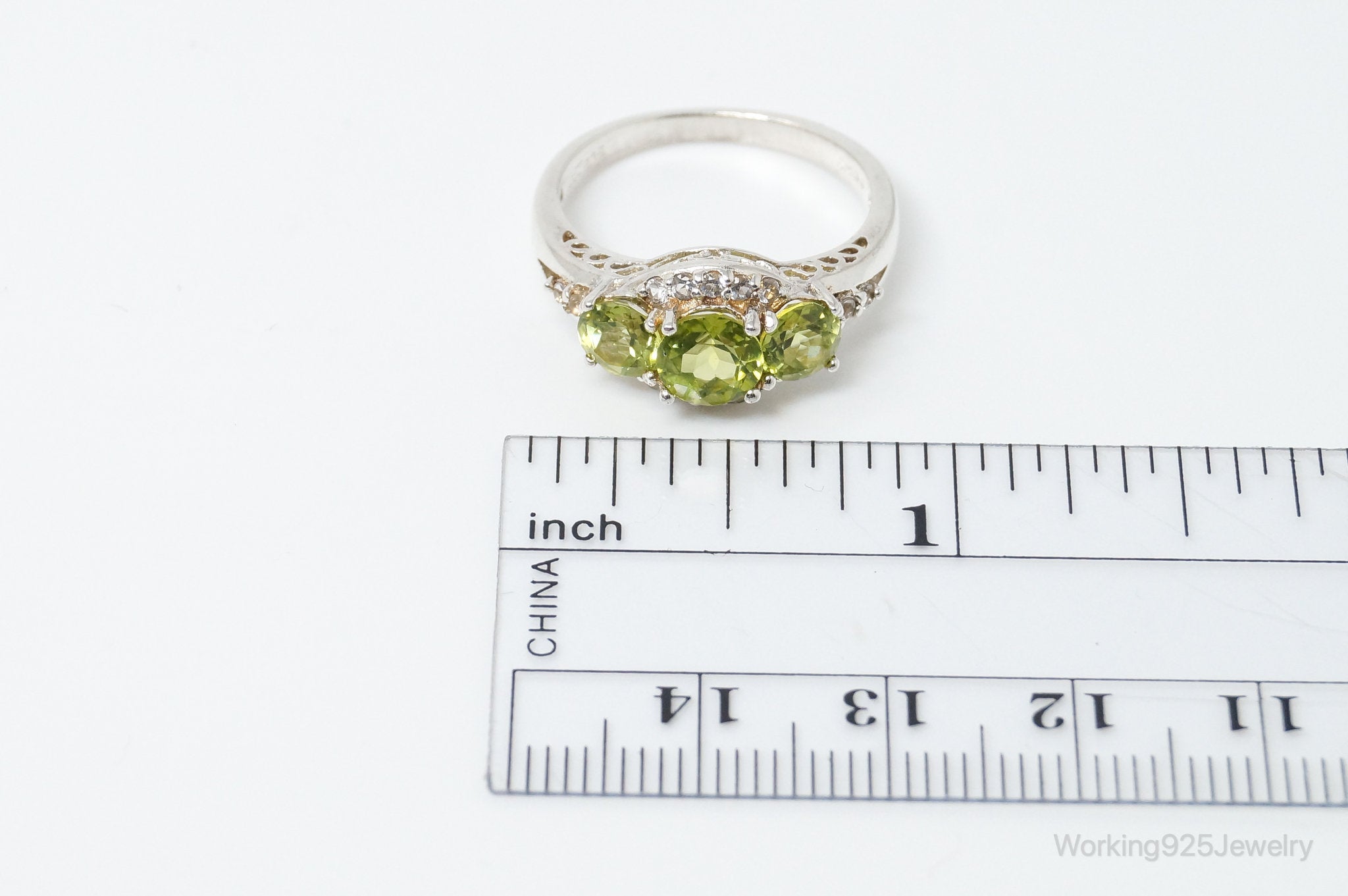 Vintage Designer HT Peridot Cubic Zirconia Sterling Silver Ring - Size 7.75