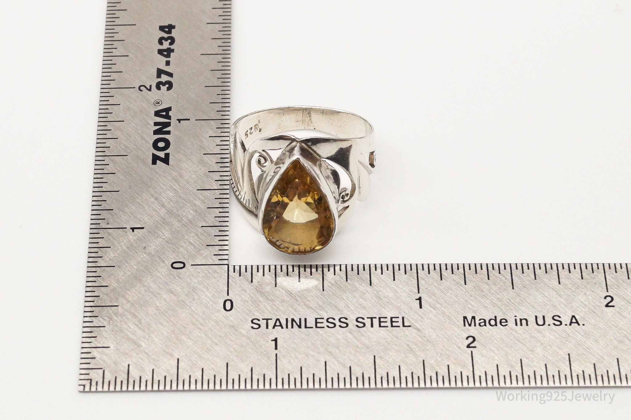 Vintage Large Citrine Sterling Silver Ring - Size 8.5