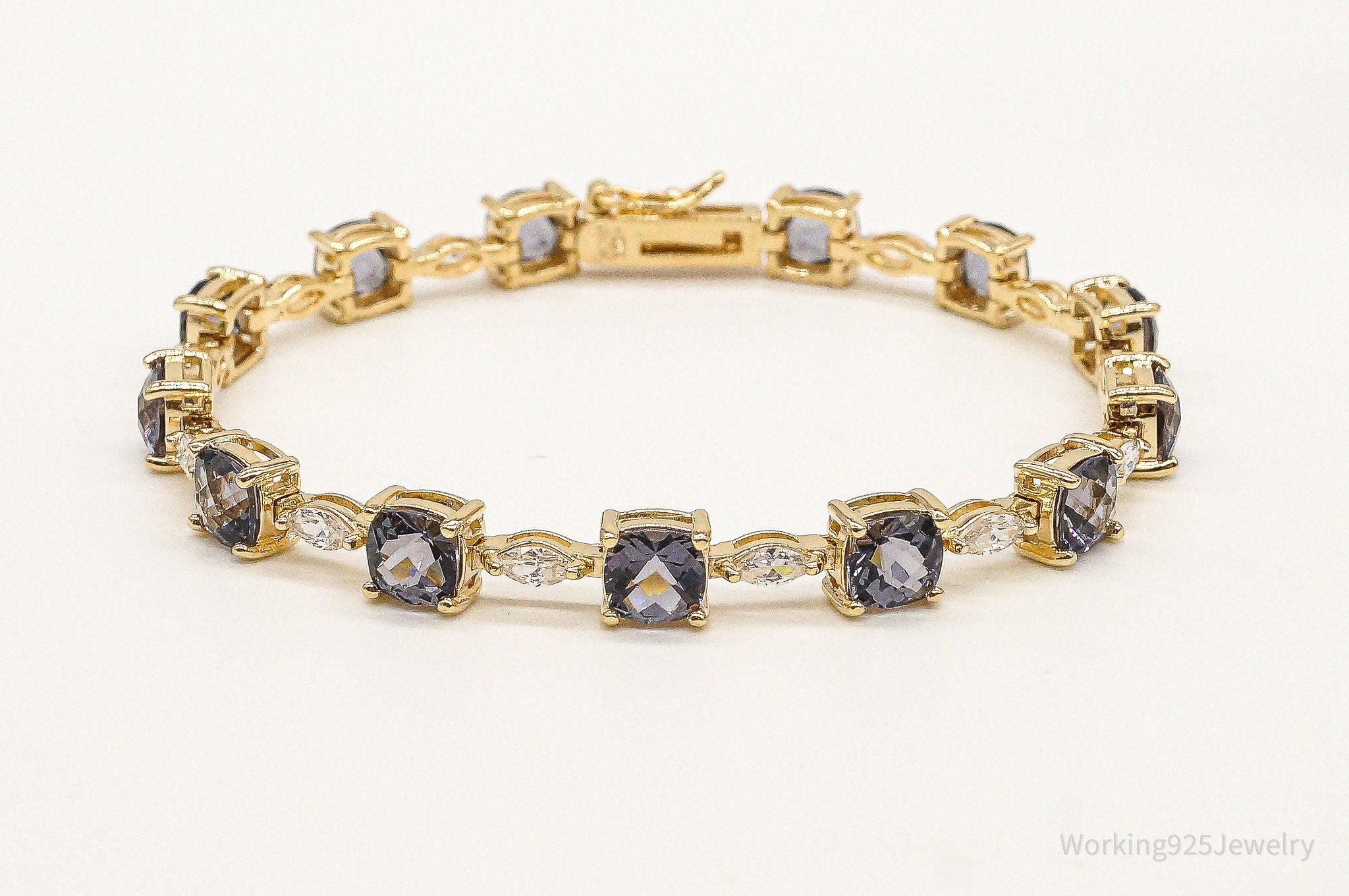 Designer Iolite Cubic Zirconia Gold Over Sterling Silver Bracelet