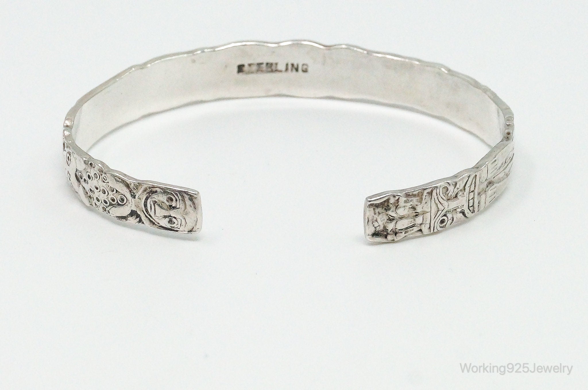 Vintage ALASKA Tribal Totem Sterling Silver Cuff Bracelet