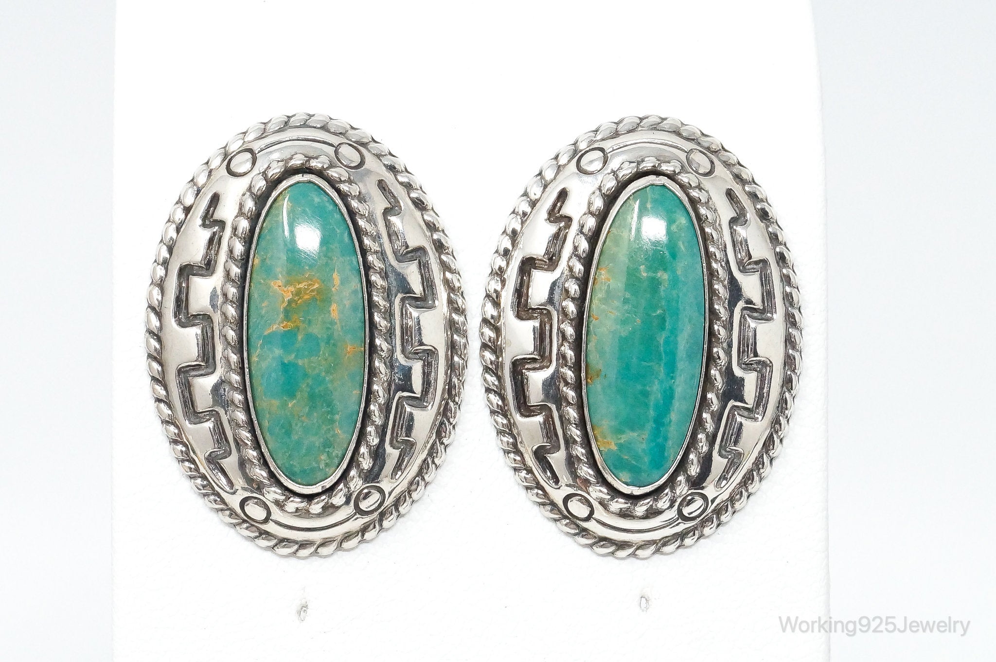 Large Western Designer Carolyn Pollack Relios Turquoise Sterling Silver Earrings