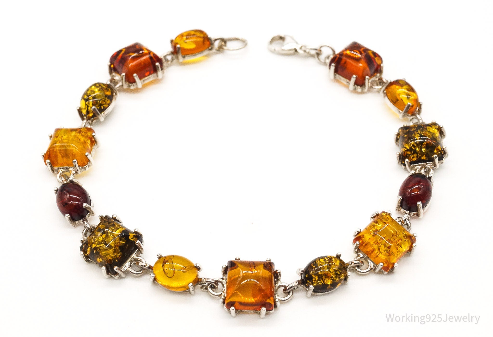 Vintage Amber Sterling Silver Bracelet