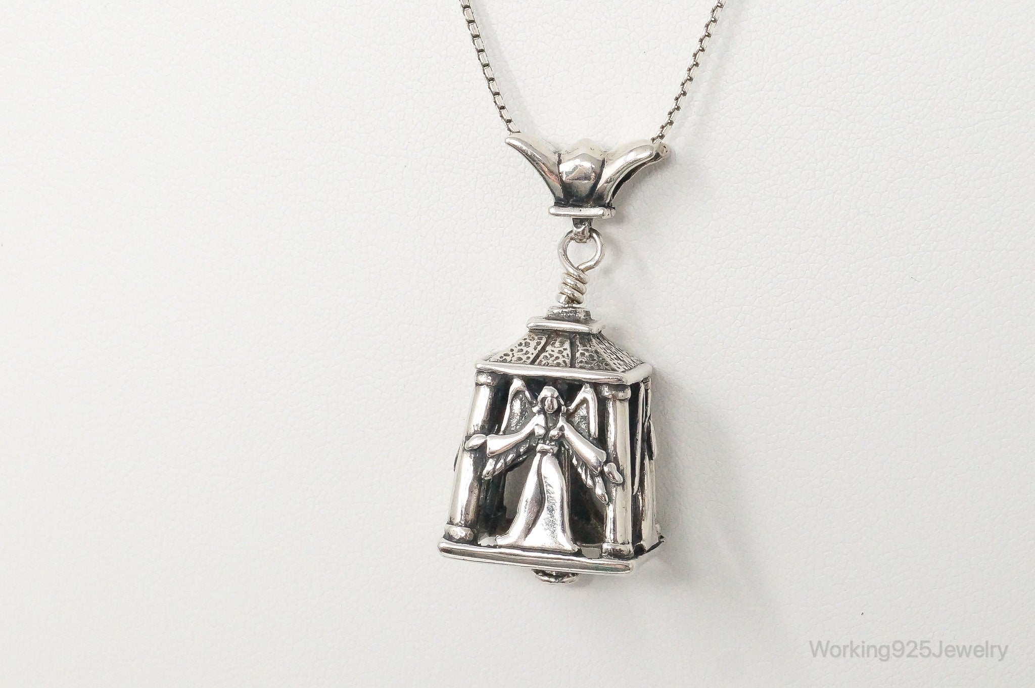 Four Sided Angel Bell Sterling Silver Necklace