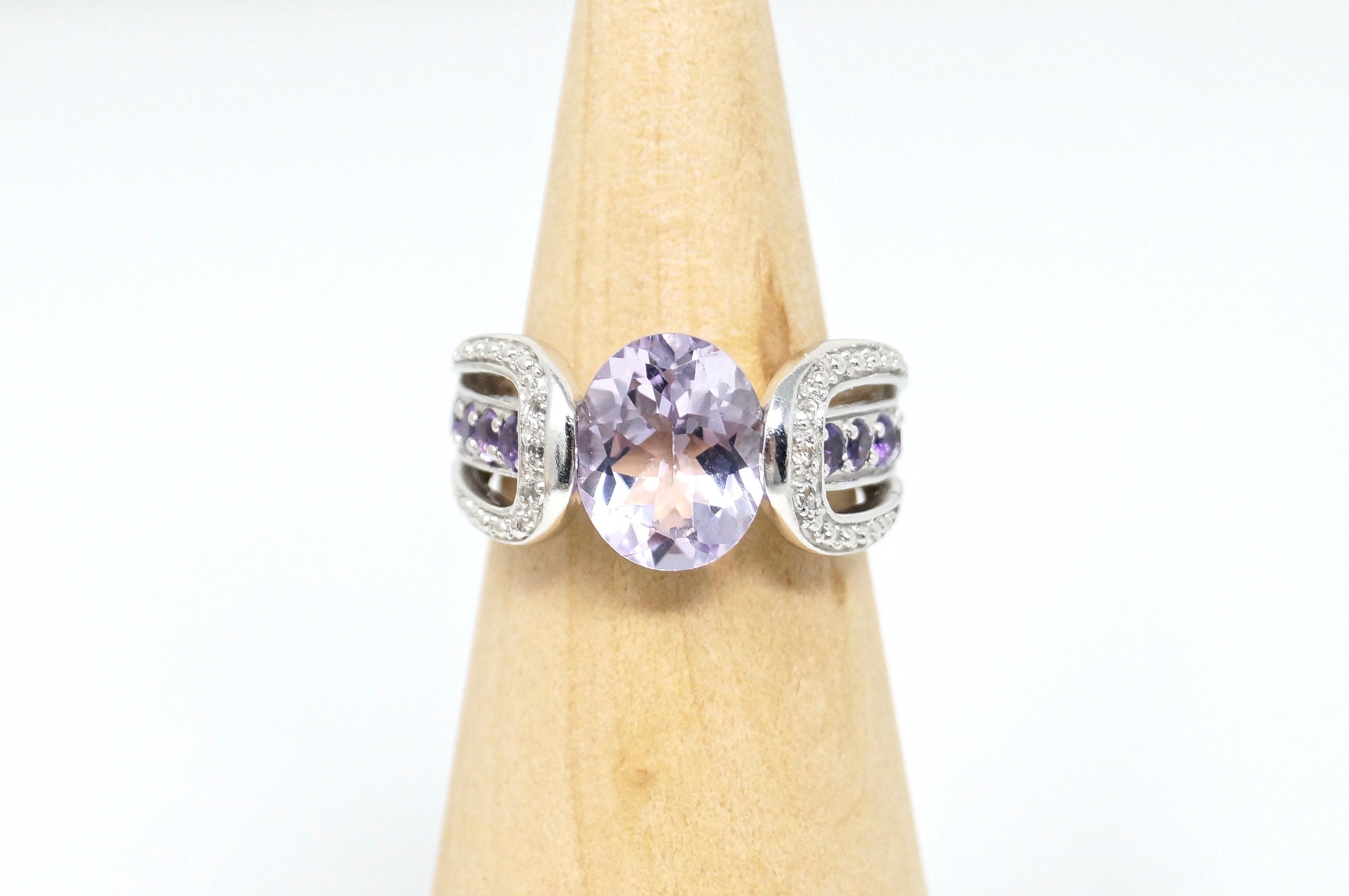 Vintage Designer Amethyst Cz Art Deco Style Sterling Silver Statement Ring Sz 7