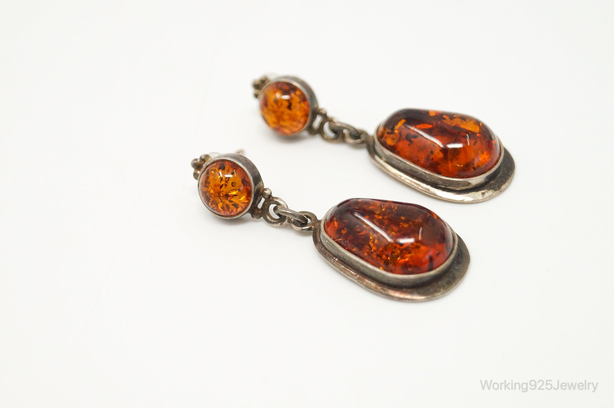 Vintage Amber Modernist Sterling Silver Earrings