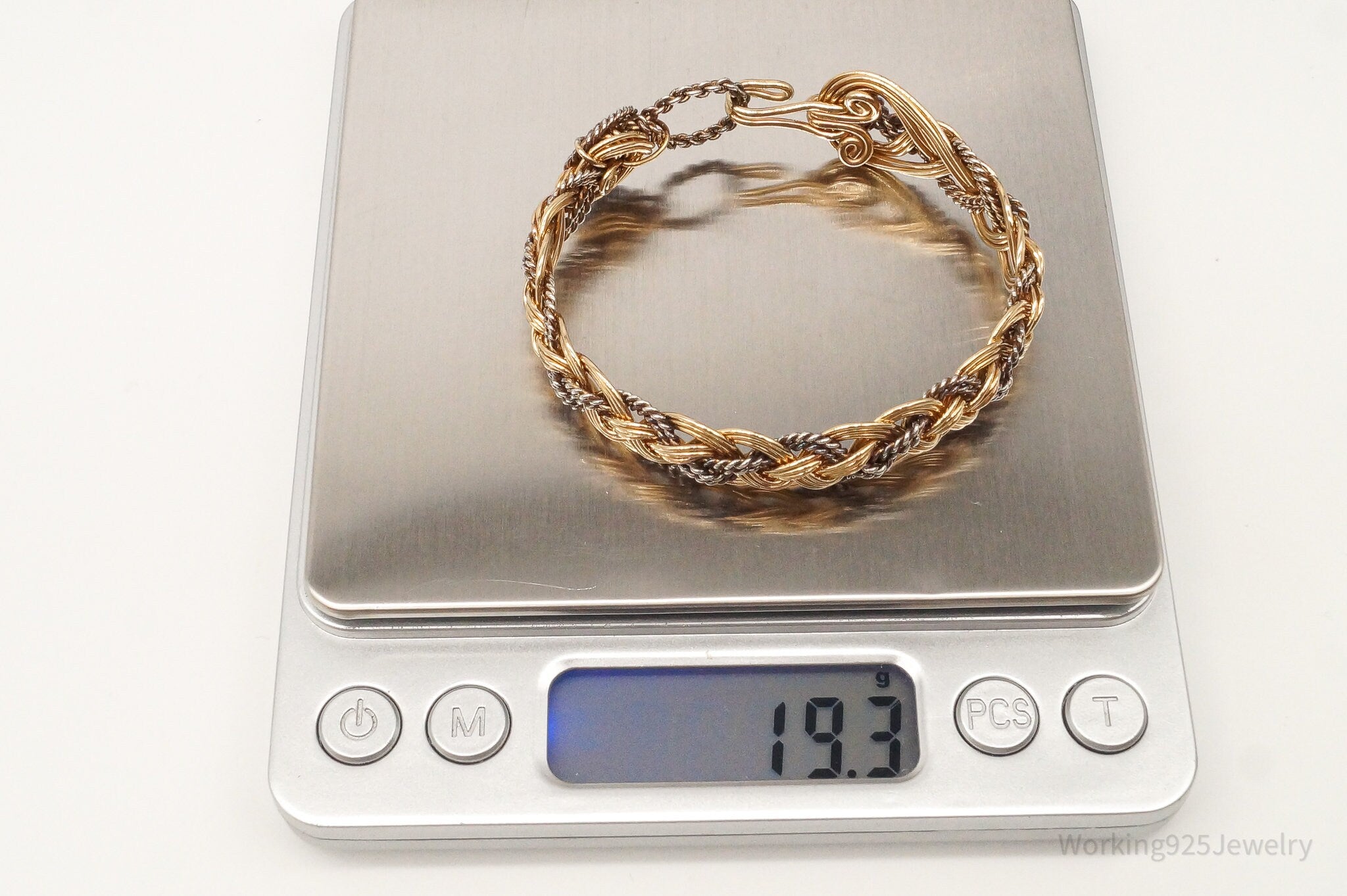 Vintage Intricate Filigree Rope Weave Braid Brass Silver Bracelet