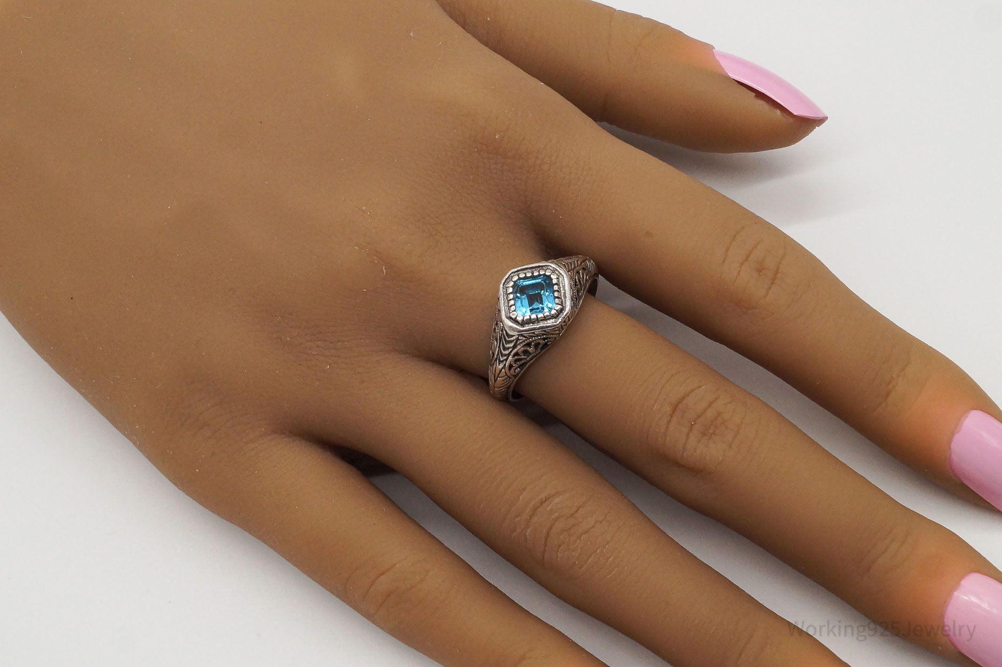 Vintage Designer CNA Blue Topaz Sterling Silver Ring - Size 10