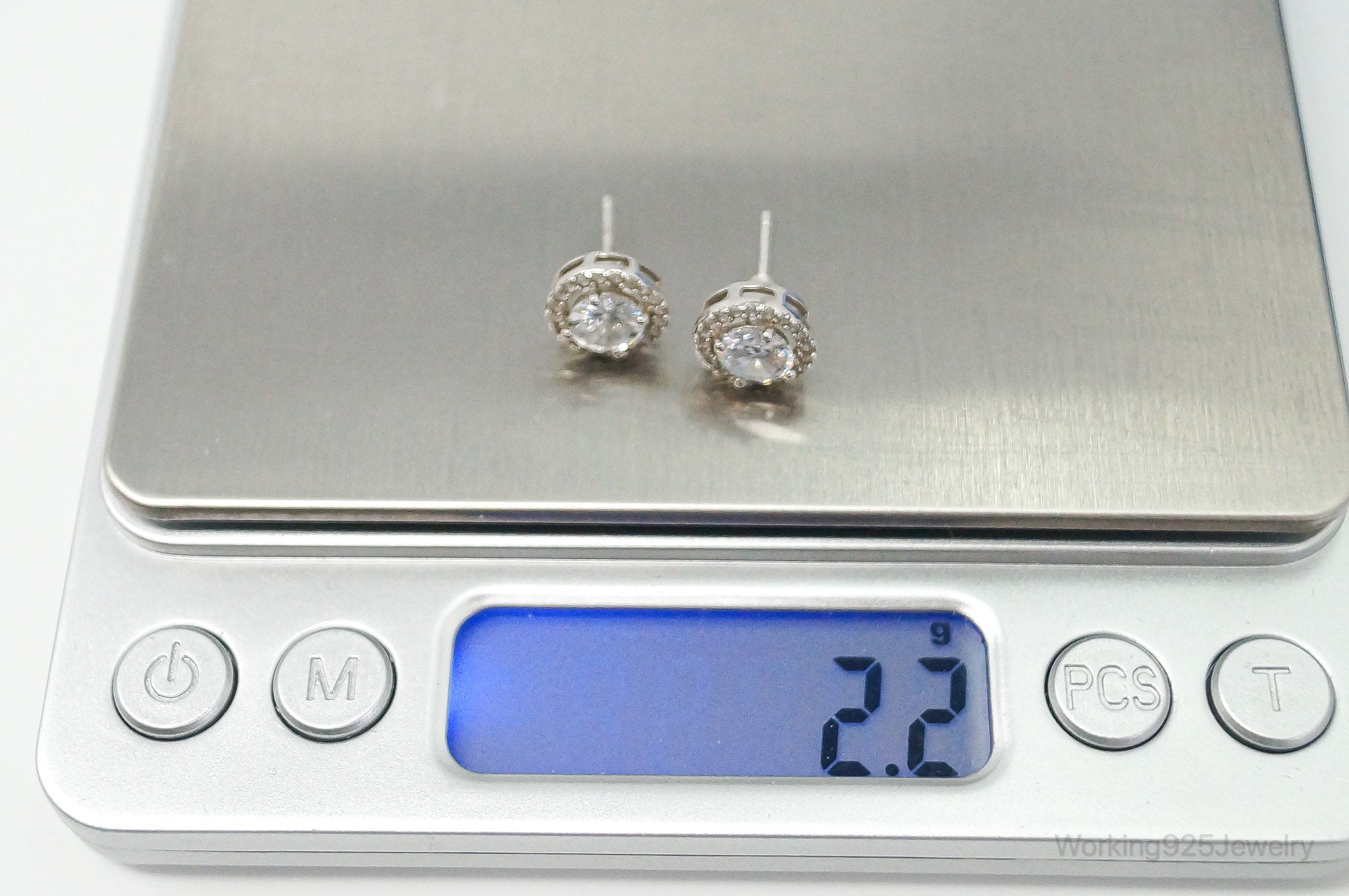 Large Cubic Zirconia Sterling Silver Stud Post Earrings