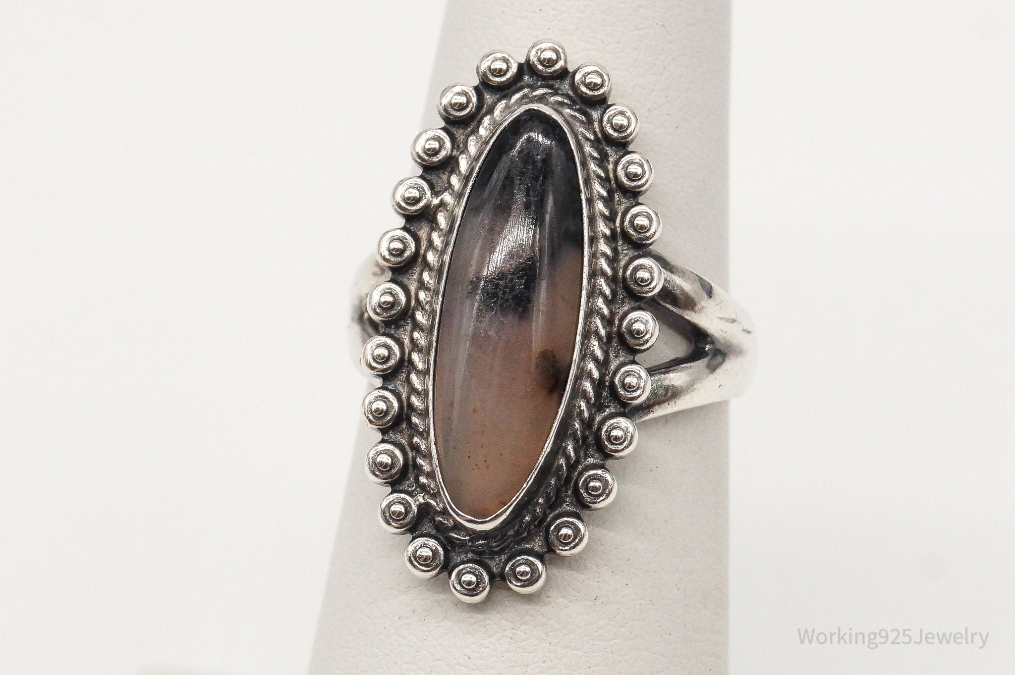 Vintage Handmade Native American Unsigned Agate Sterling Silver Ring - Size 5