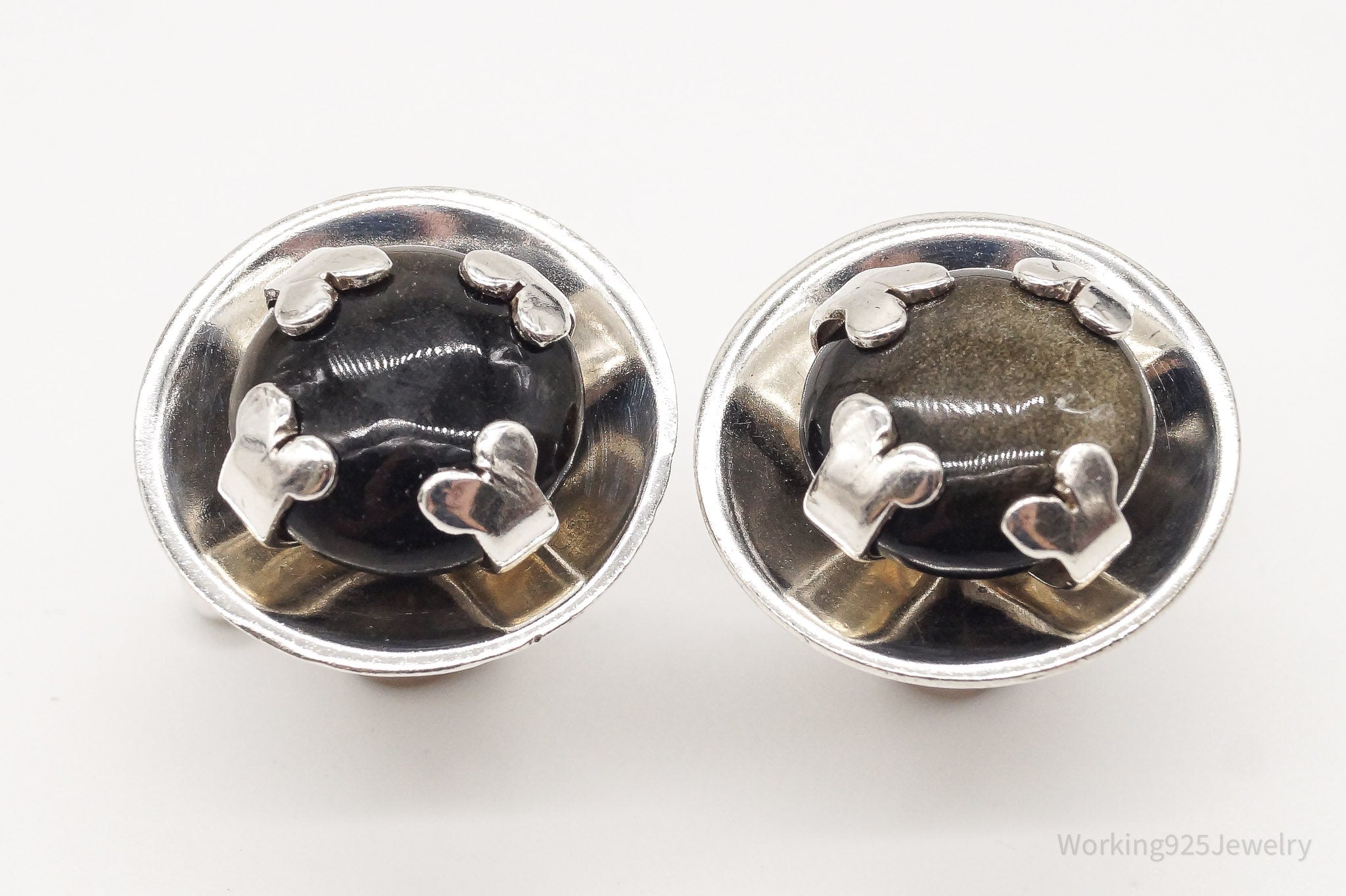 Mexico ZEVAHC CHAVEZ Sheen Golden Obsidian Modernist Sterling Silver Cufflinks