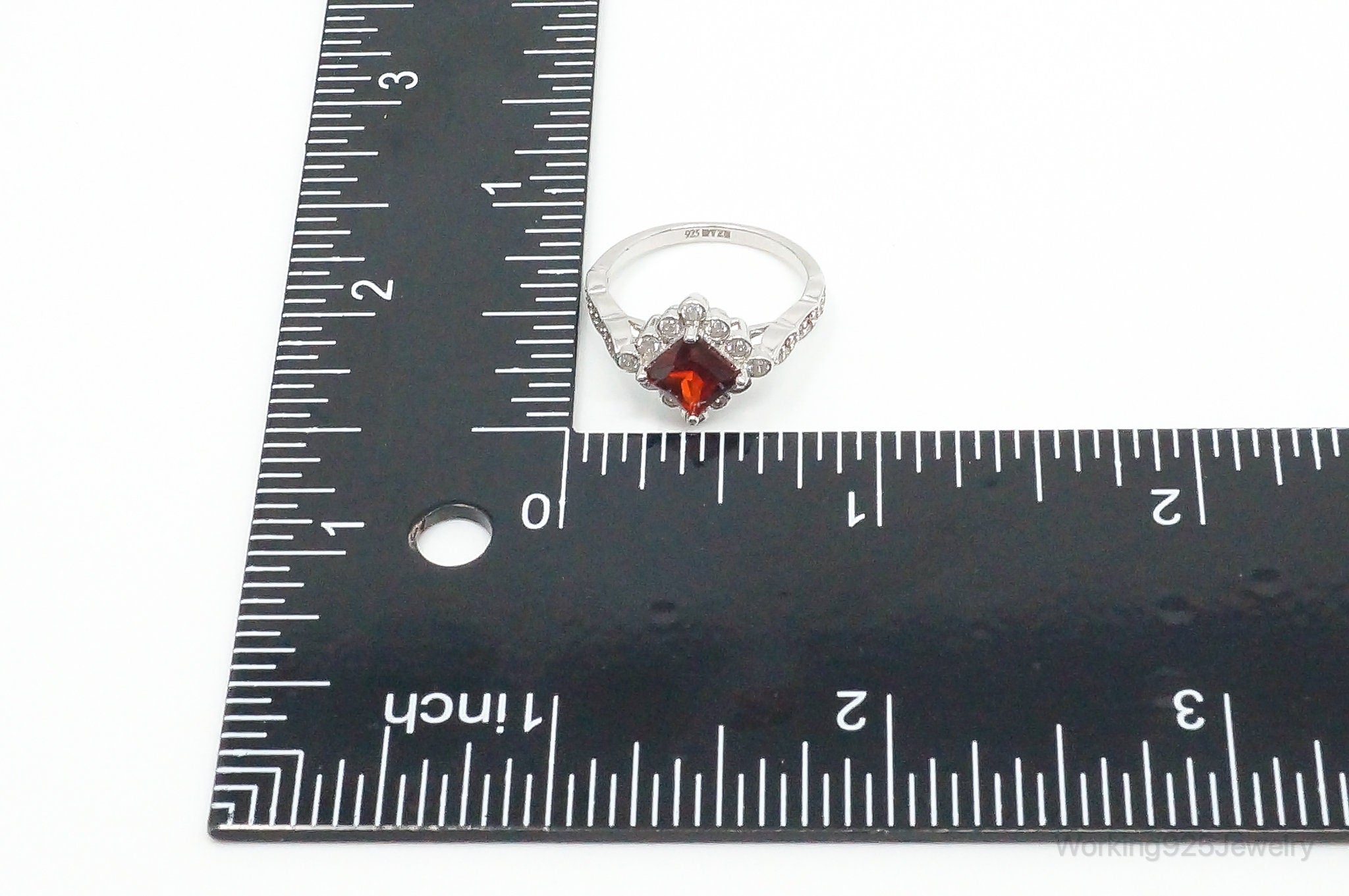 Garnet Cubic Zirconia Sterling Silver Ring - Size 6.5