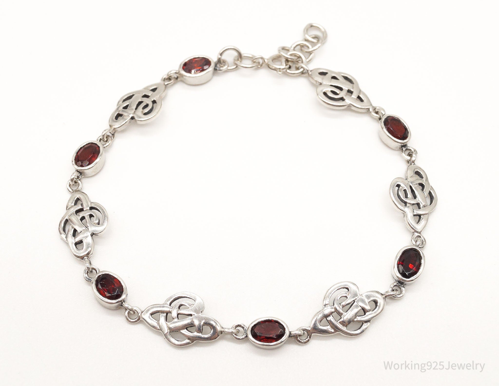 Vintage Garnet Celtic Knot Sterling Silver Bracelet