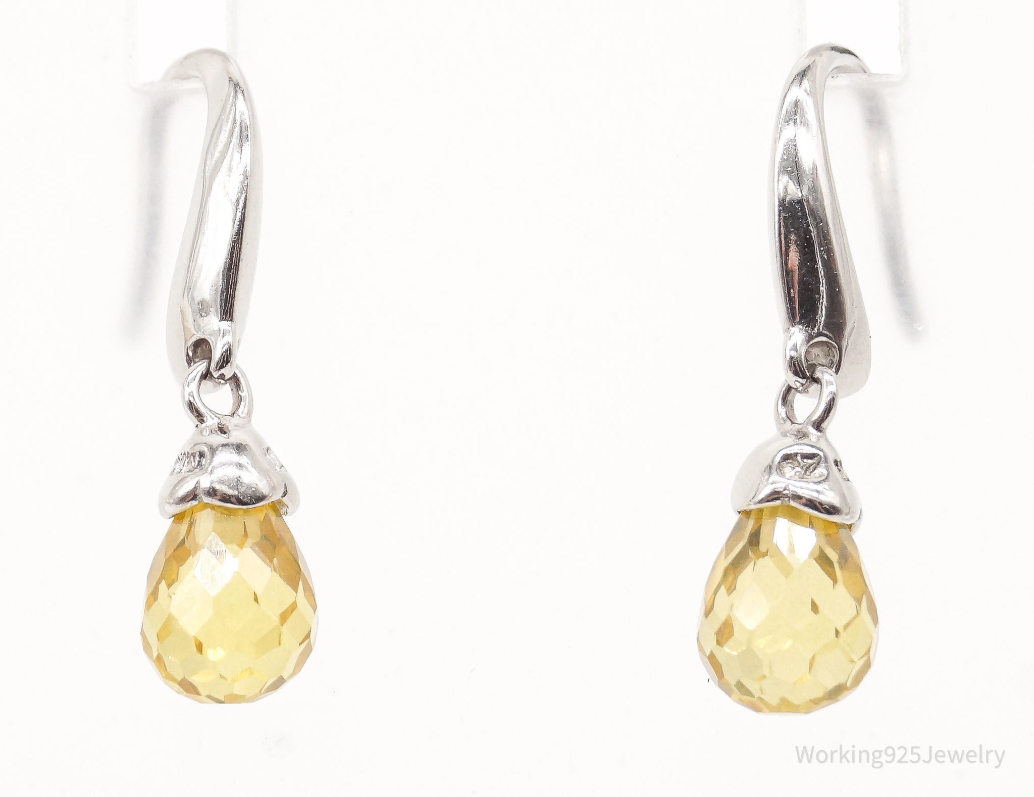 Vintage Designer Ross Simons Yellow Cubic Zirconia Sterling Silver Earrings