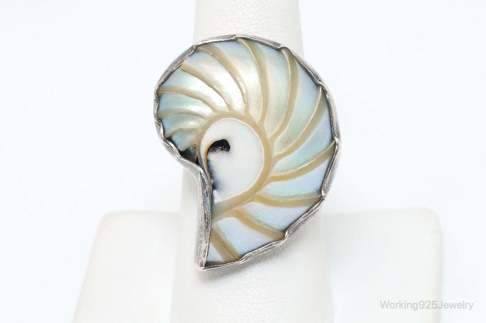 Vintage Large Colorful Fossil Sterling Silver Statement Ring SZ 8.25 Adjustable