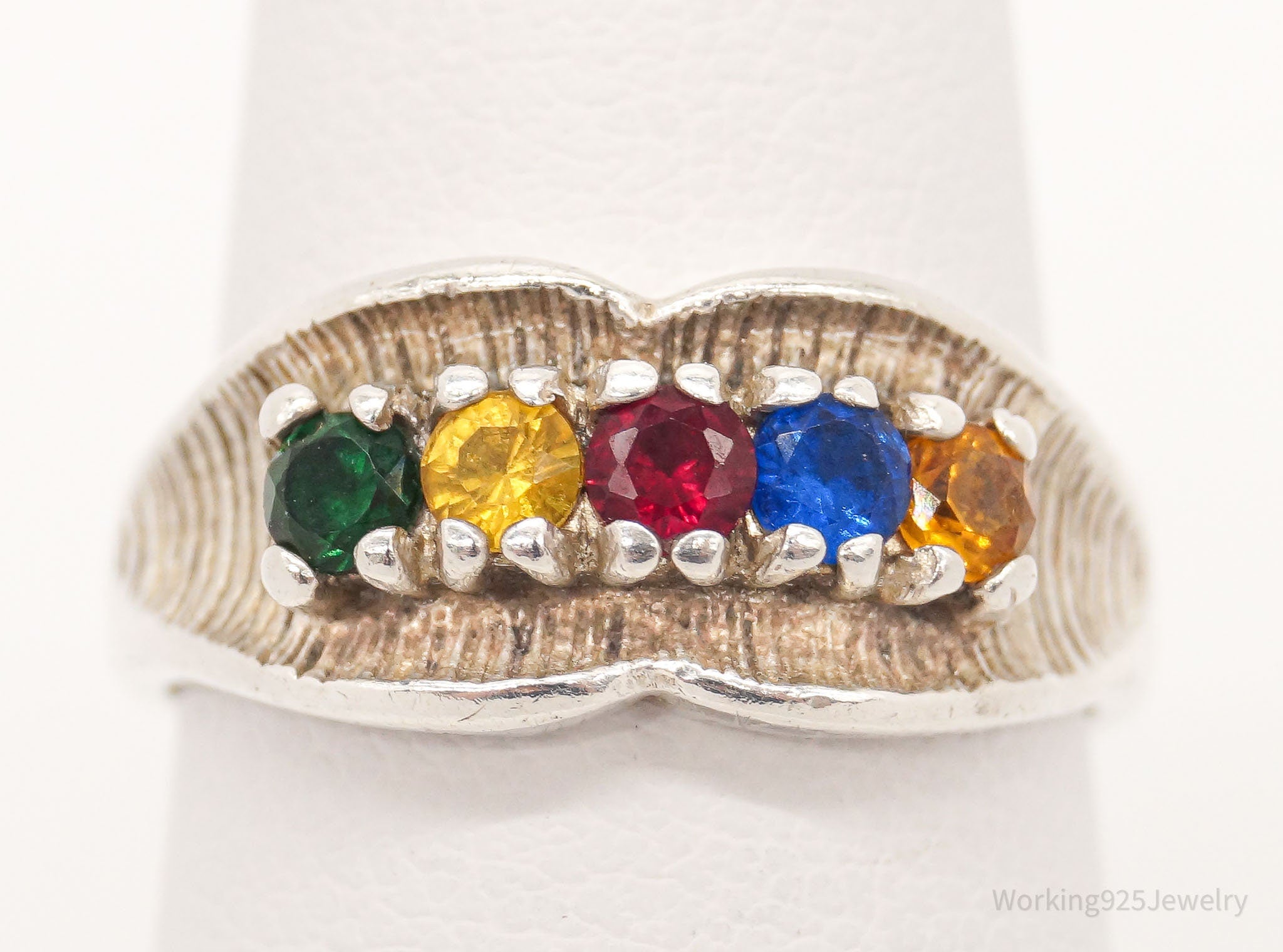 Vintage 1960s Multi Gemstone Sterling Silver Ring - Size 6.5