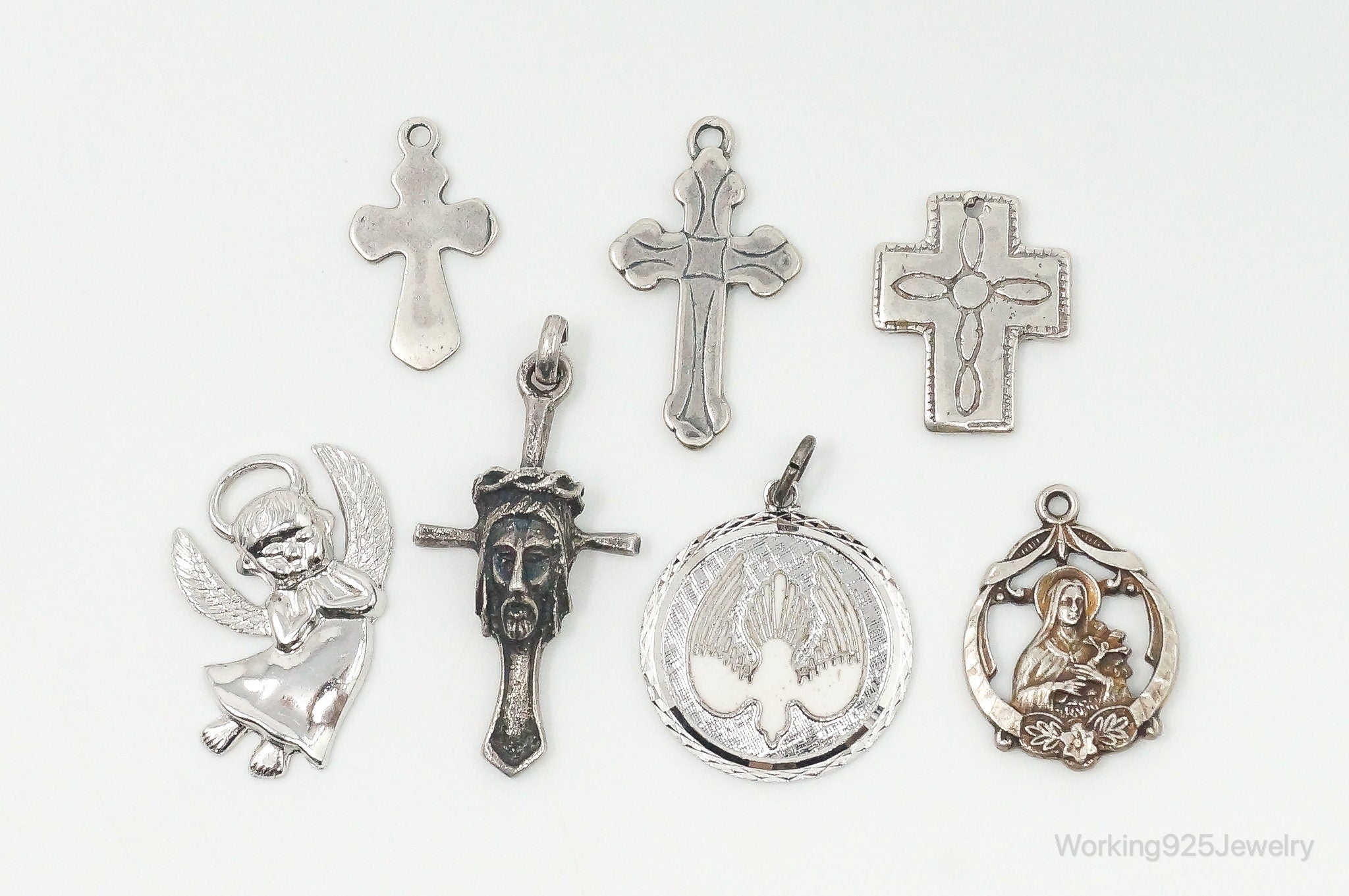 Vintage Crosses & Prayer Sterling Silver Charms Lot