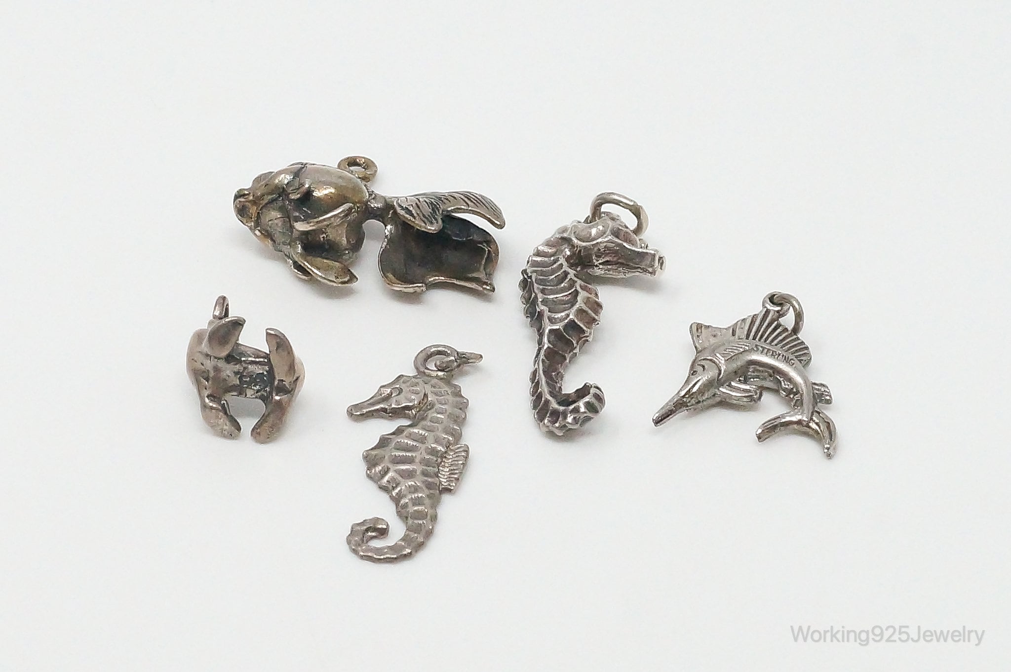 Vintage Antique Ocean Sea Life Sterling Silver Charms Lot