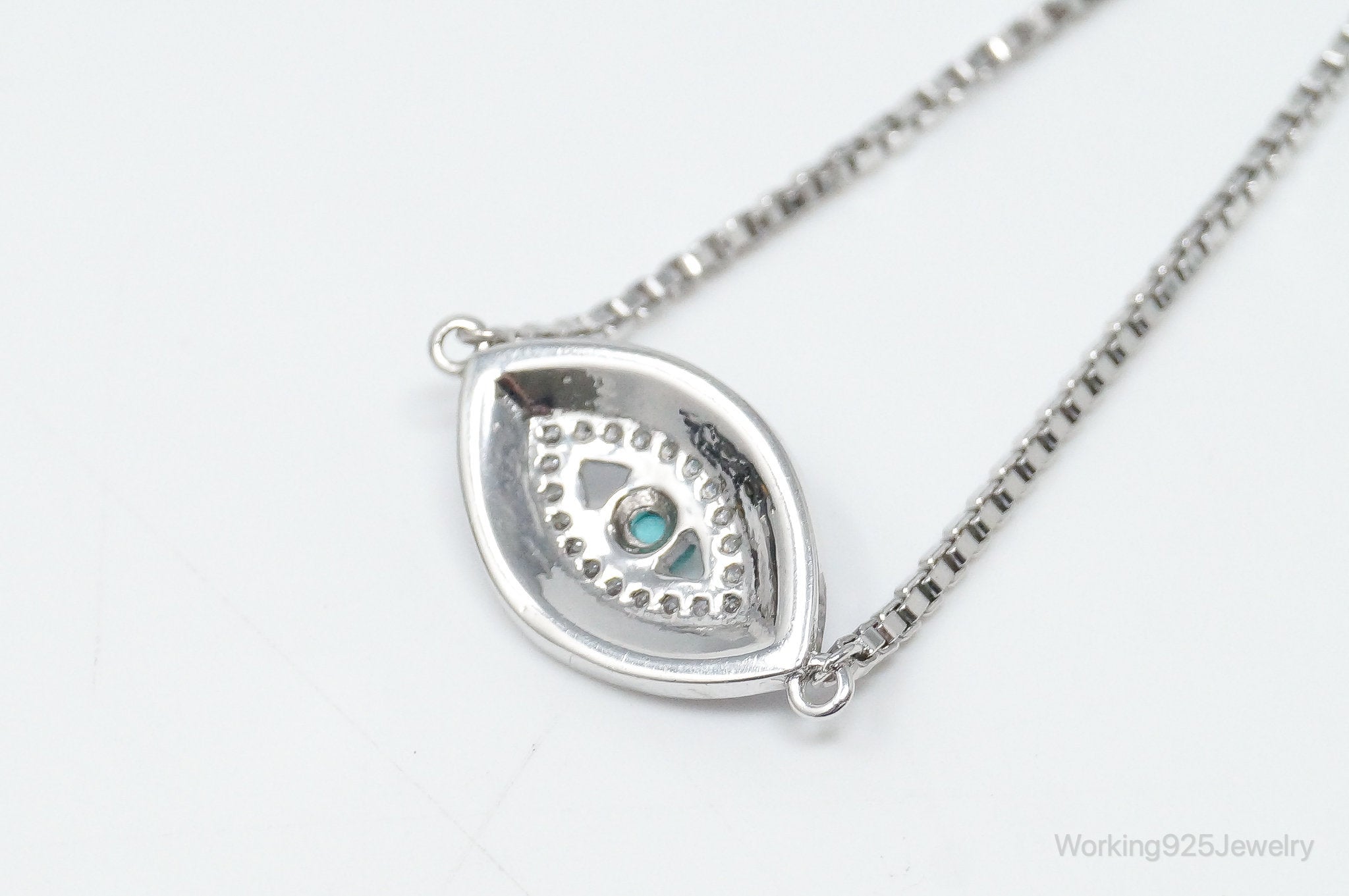 Designer Sapphire Turquoise CZ Good Luck Sterling Silver Adjustable Bracelet