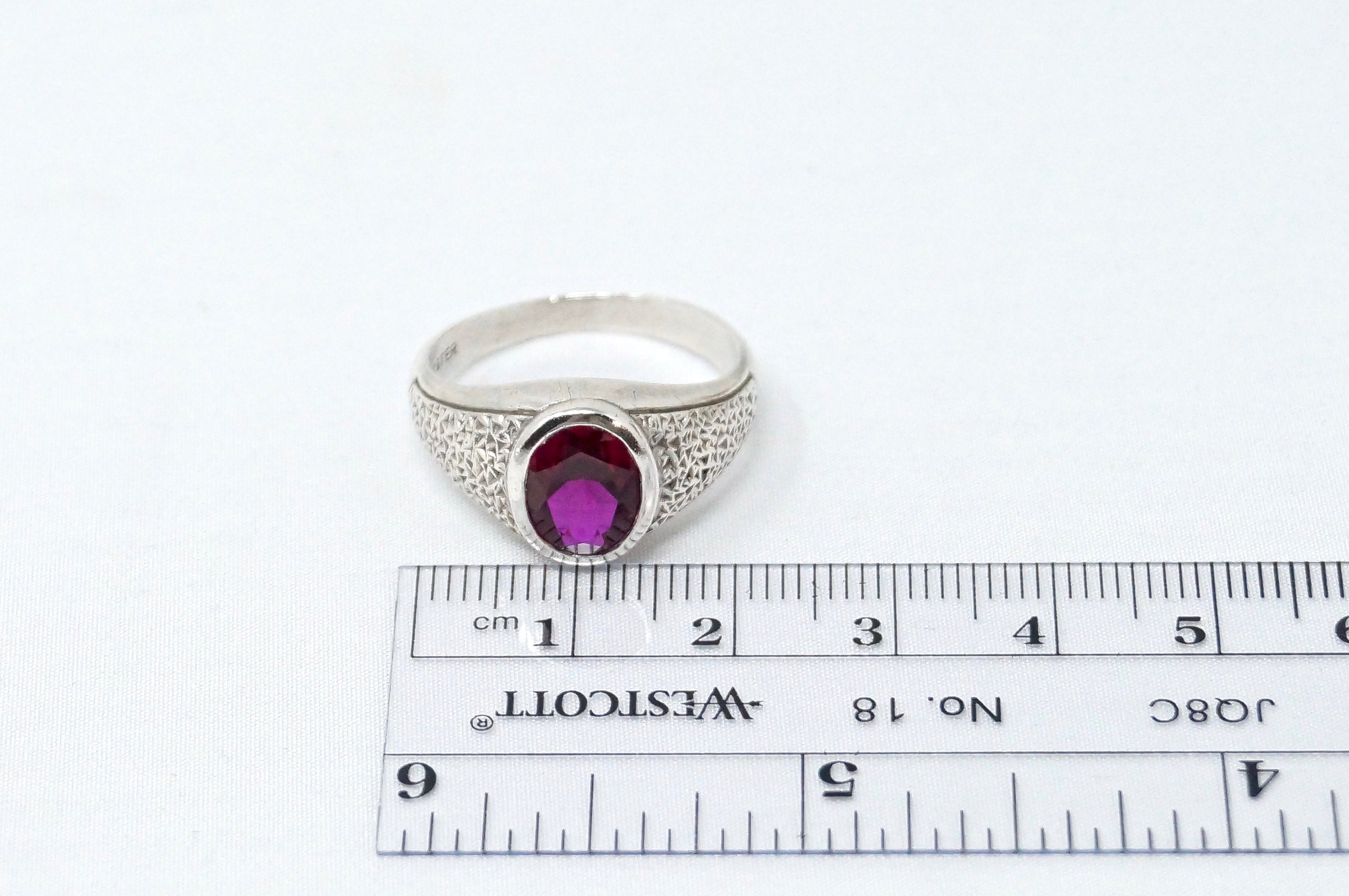 Vintage Designer CMC Large Red Lab Ruby Sterling Silver Ring - Size 10