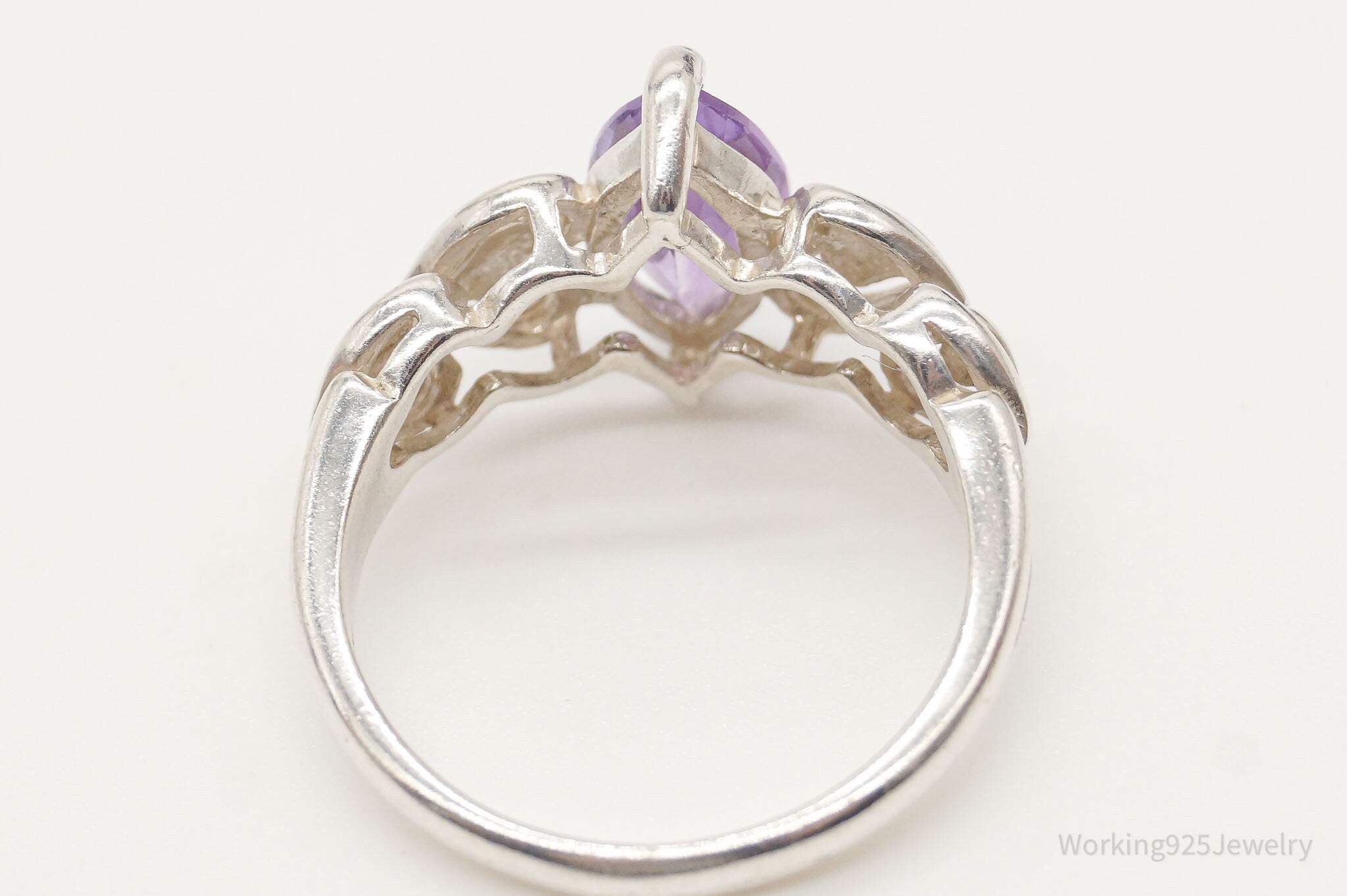 Vintage Amethyst Hearts Sterling Silver Ring - Size 7