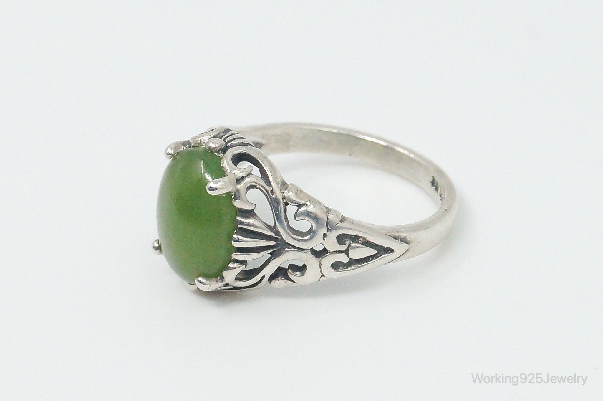 Designer Kabana Nephrite Jade Sterling Silver Ring - Size 6