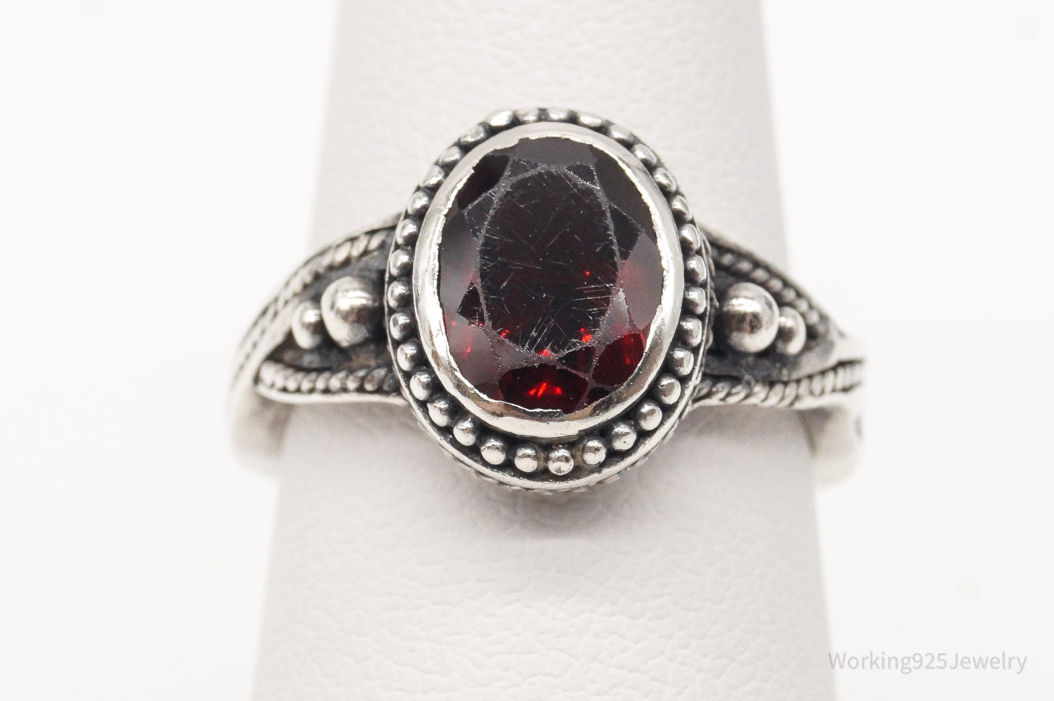 Vintage Garnet Sterling Silver Ring - Size 6